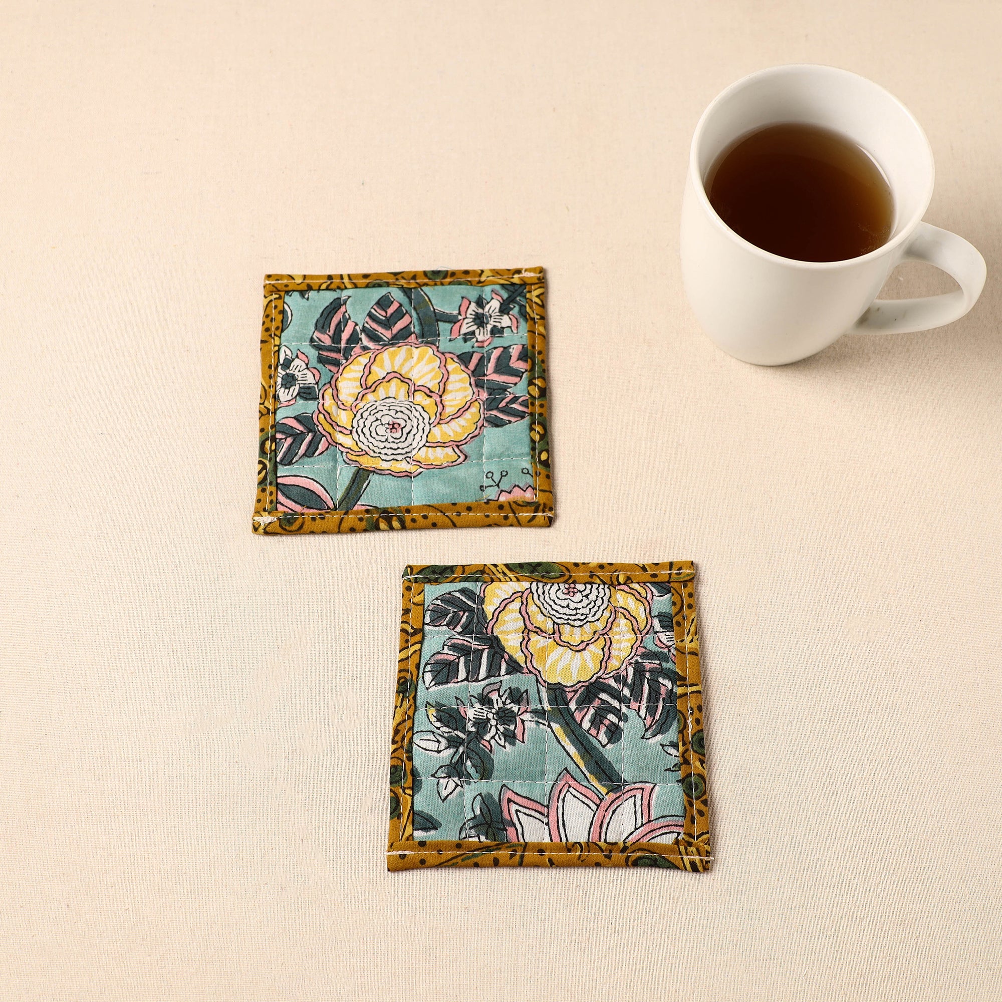 JALPARI Floral Print Cotton Quilted Coasters (Set of 2) 27