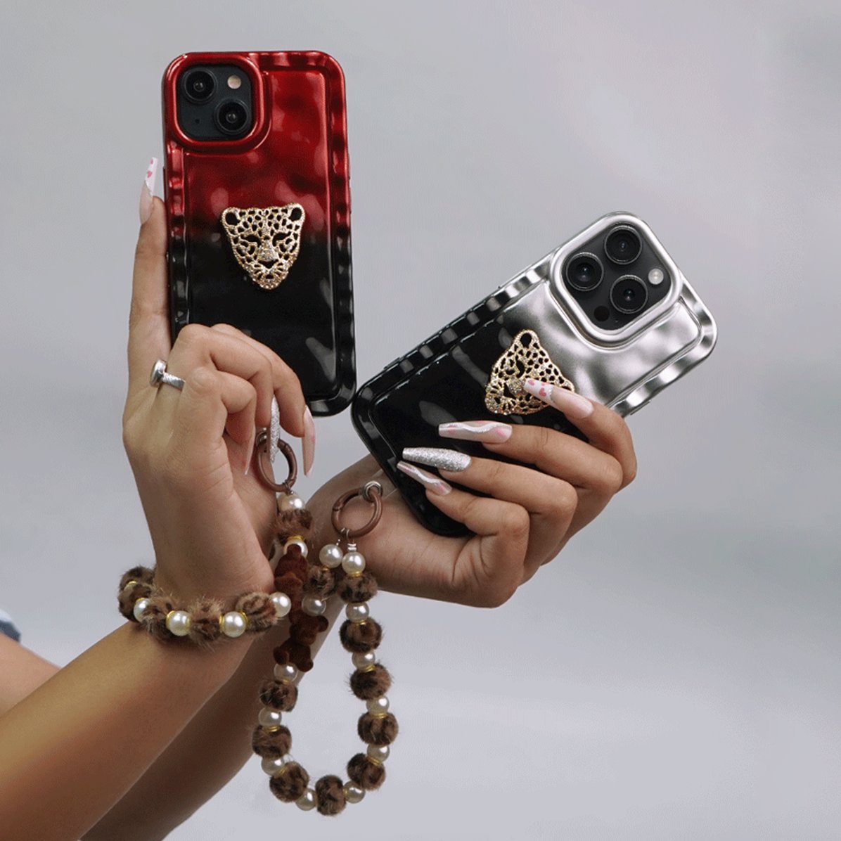 Peeperly Shimmering Leopard Accent Case with Plush Bracelet