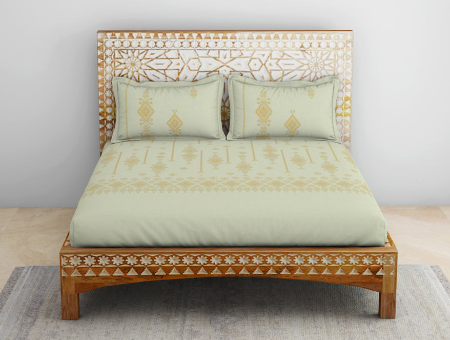 Spaces India Jamdani Ornate Beige 100% Cotton King Size Bedsheet - Rangana by Spaces