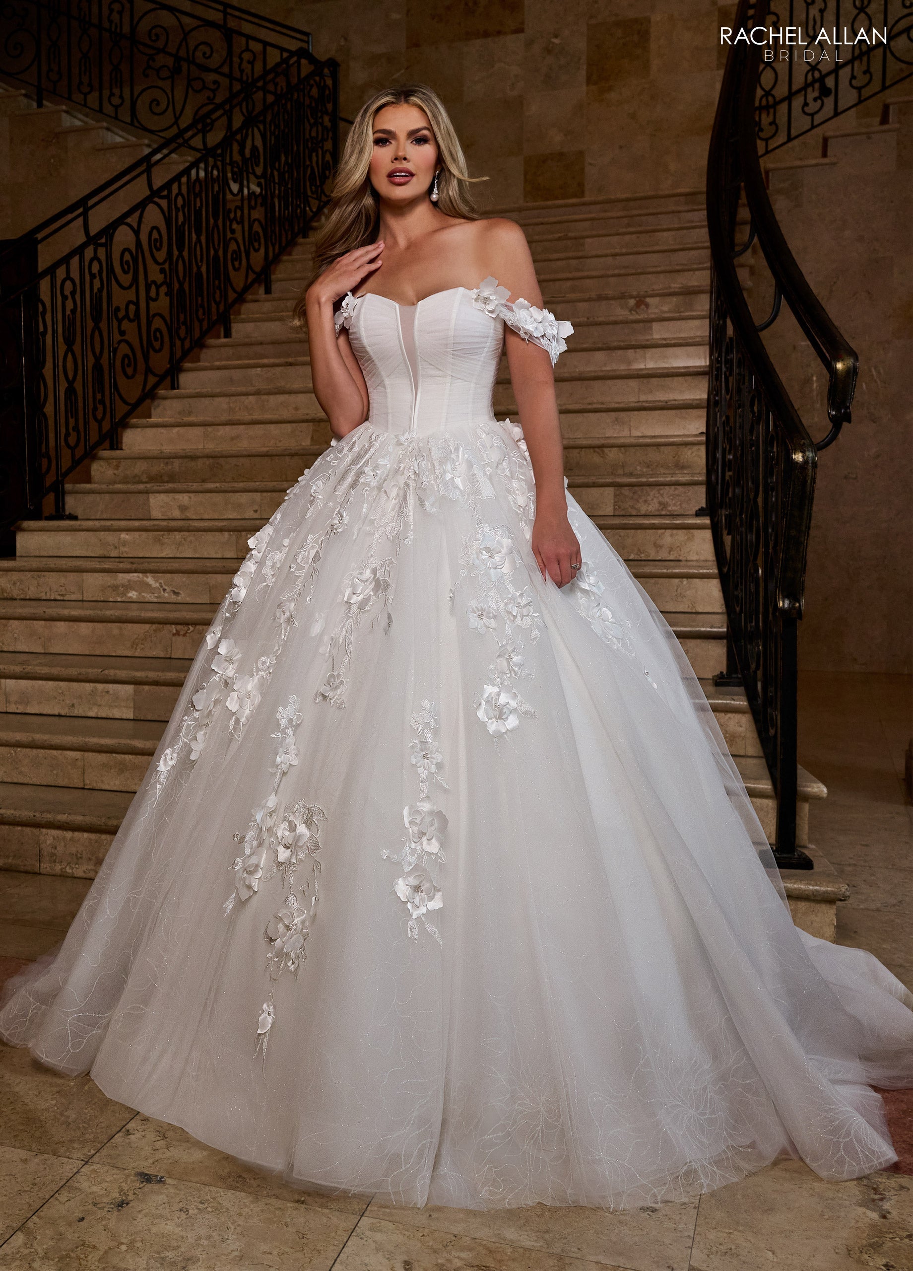 Mary's Bridal Ball Gowns Collection 3D Floral Off Shoulder Bridal Gown by Rachel Allan RB6170 - view 10