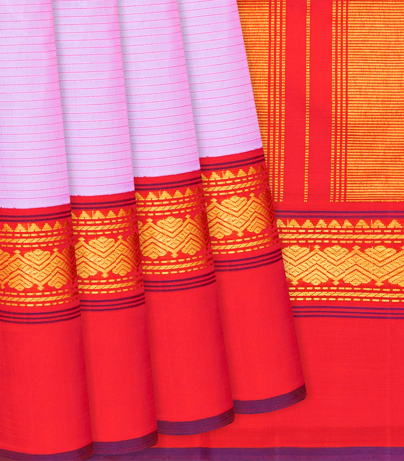 RmKV Light Pink Handloom Kanchipuram Korvai Silk Saree With Stripes-Pink
