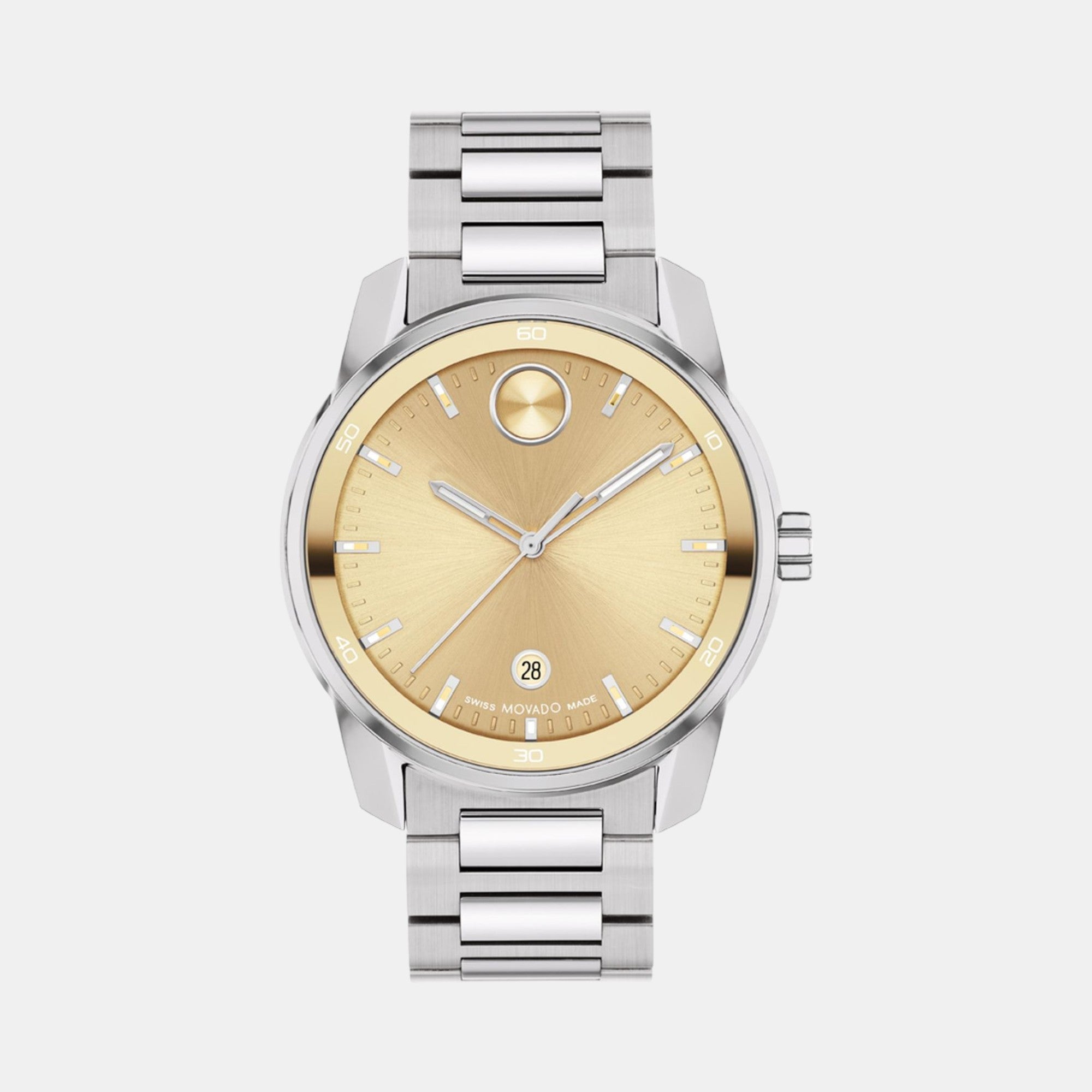 Movado Bold Men Quartz Gold Dial Analog Stainless Steel Watch 3601203