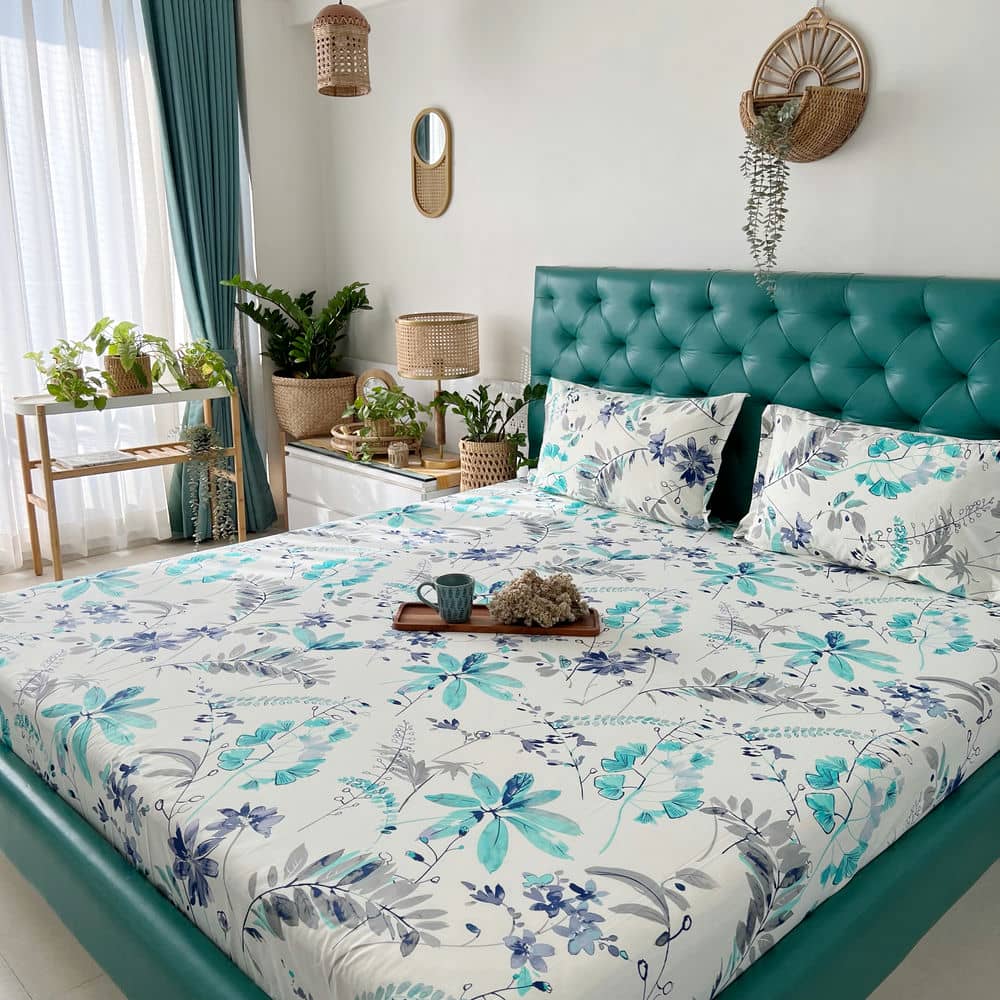 Urban Space -Home Furnishing Store Cotton Bedsheet + AC Blanket Combo Pack - (Combo 19 - Floral feast Torquoise Blue and Grey + Tokyo) - view 5