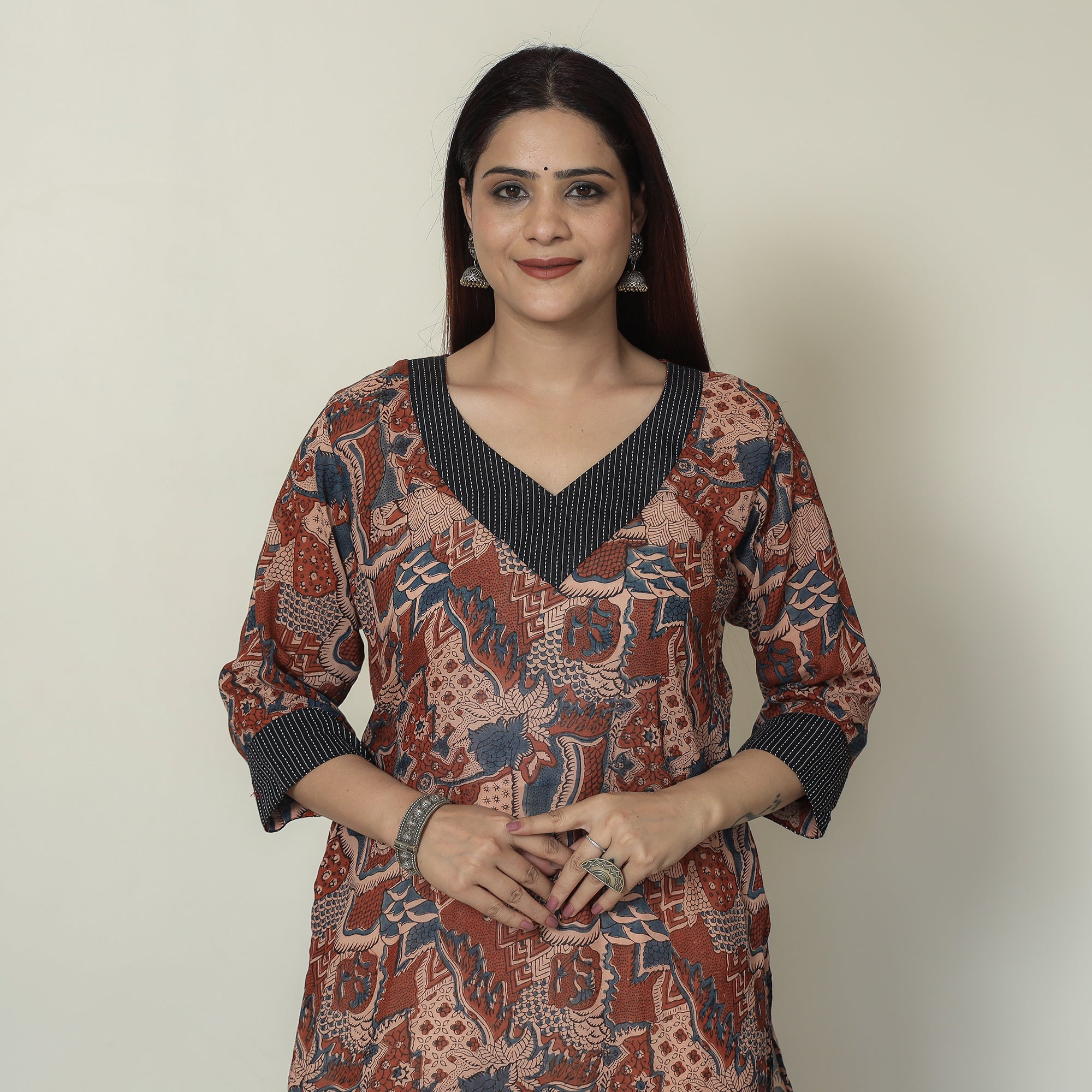 ITOKRI CASUALS Brown - Ajrakh Block Printed Mul Cotton Straight Kurta 12