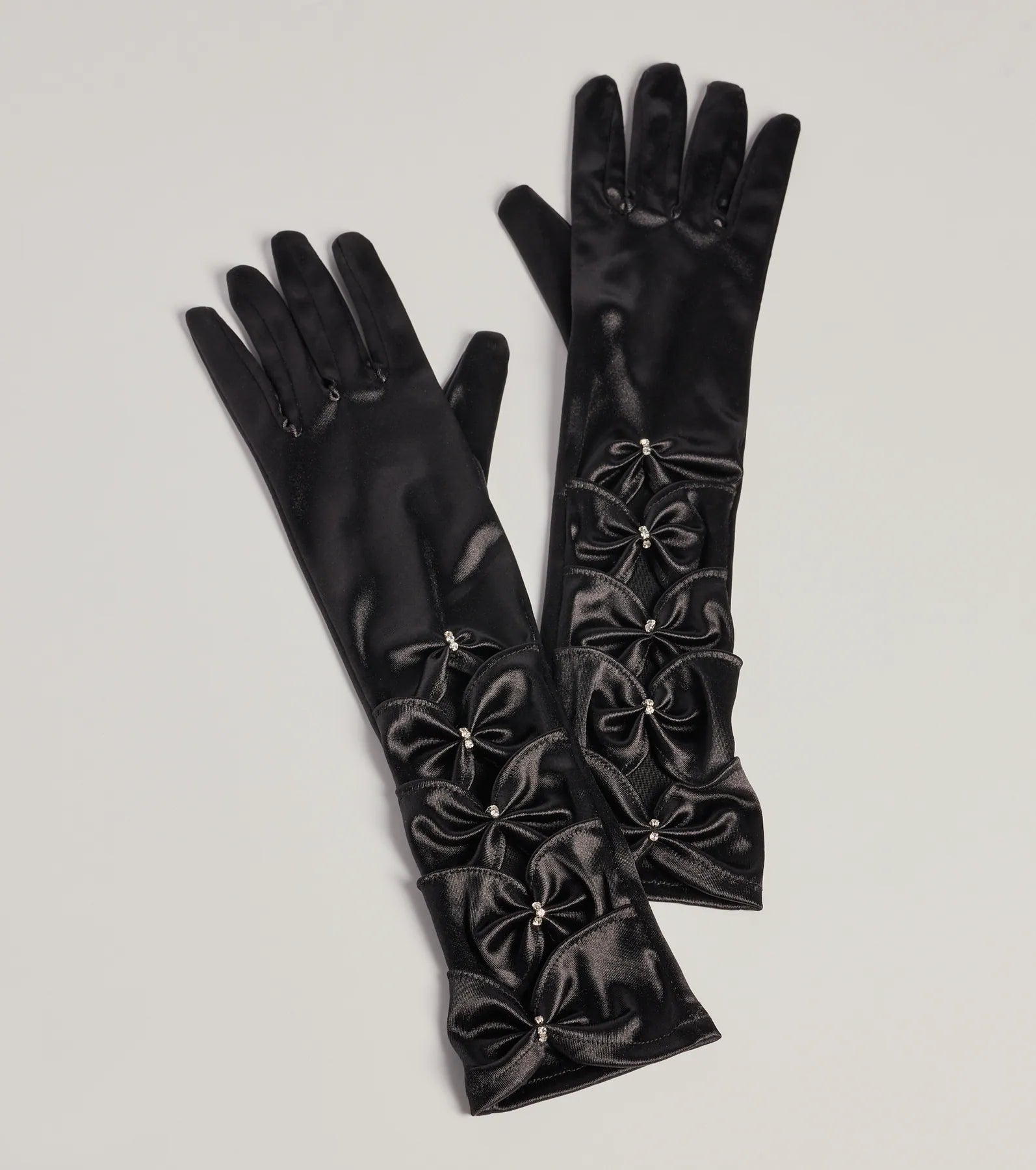 Windsor Vintage Charm Satin Rhinestone Bow Gloves