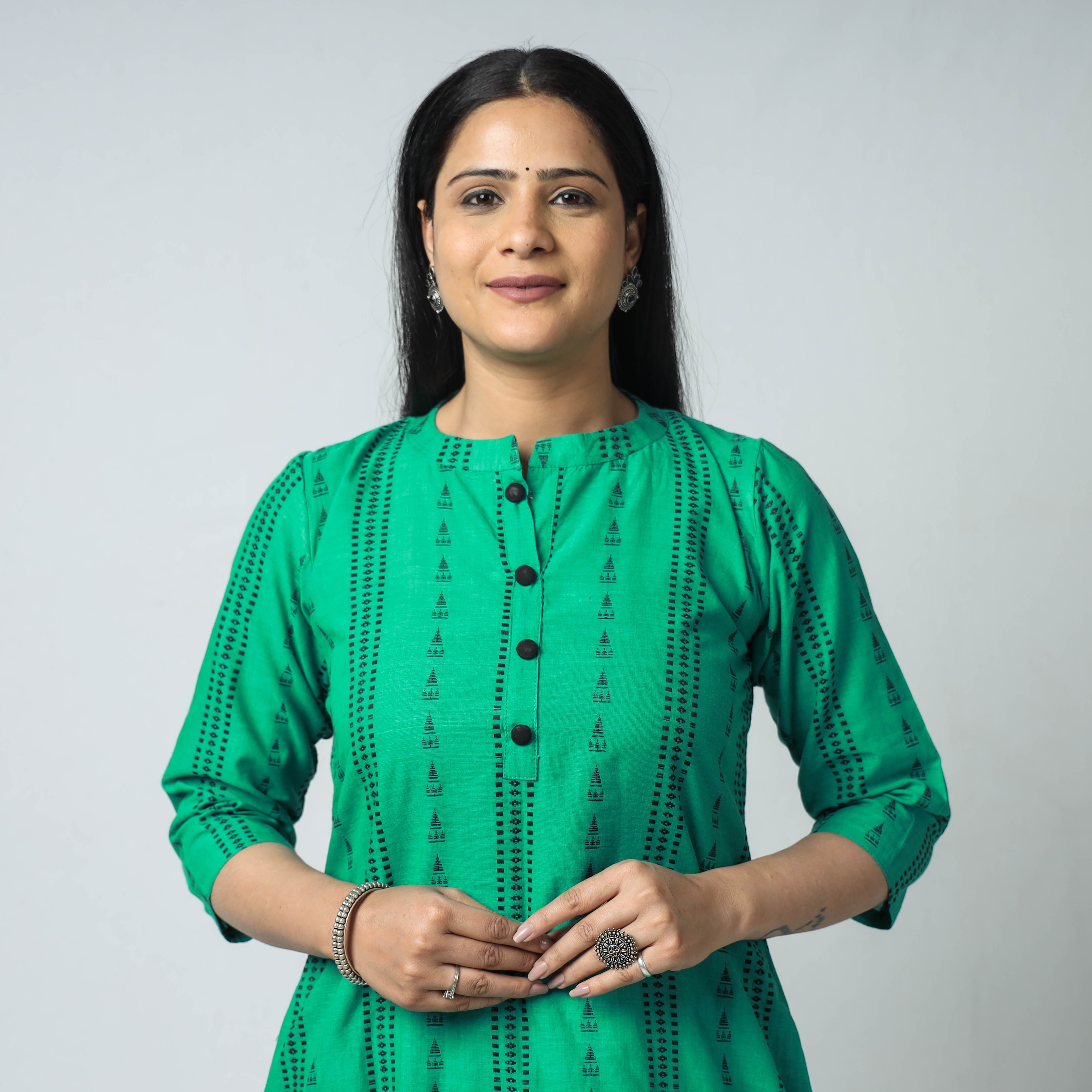 ITOKRI CASUALS Aqua Green - Jacquard Cotton A-Line Long Kurta