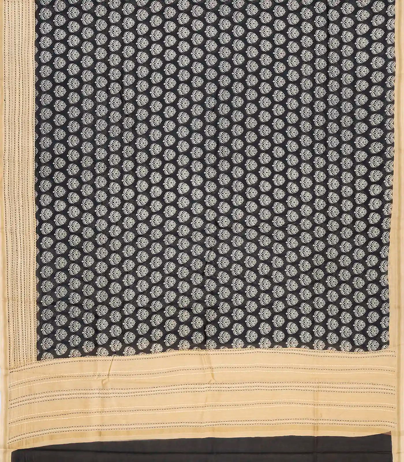 RmKV Black Handloom Chanderi Cotton Saree With Printed Floral Motifs-Black - view 2