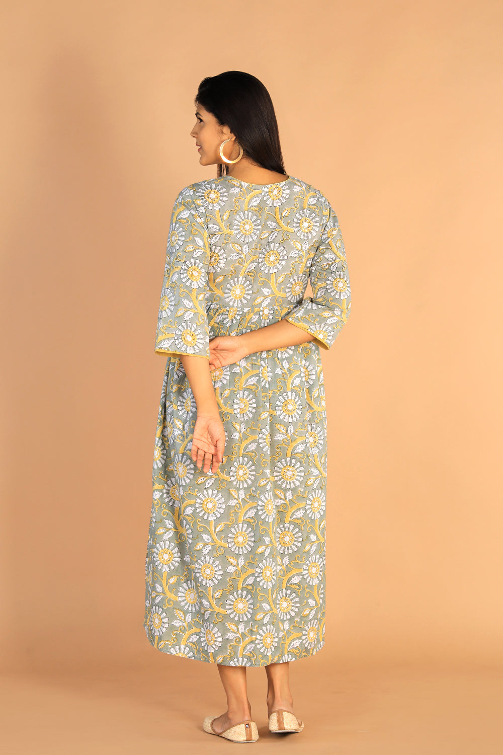 Kalanjali Ethnics Floral Sanganeri hand block printed cotton dress - view 8