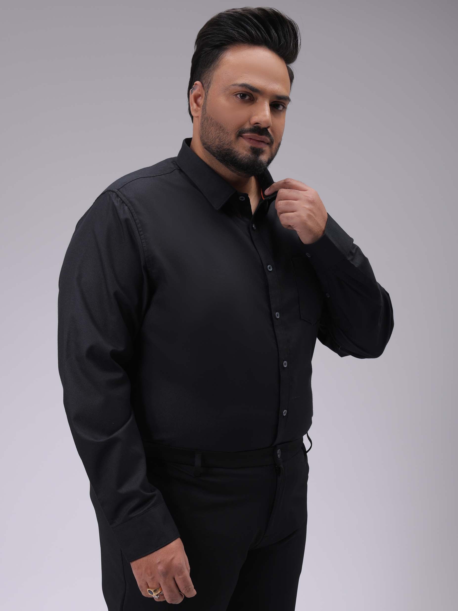 HARDSODA Men's Plus Size Black Regular Fit Solid Formal Shirt - view 5