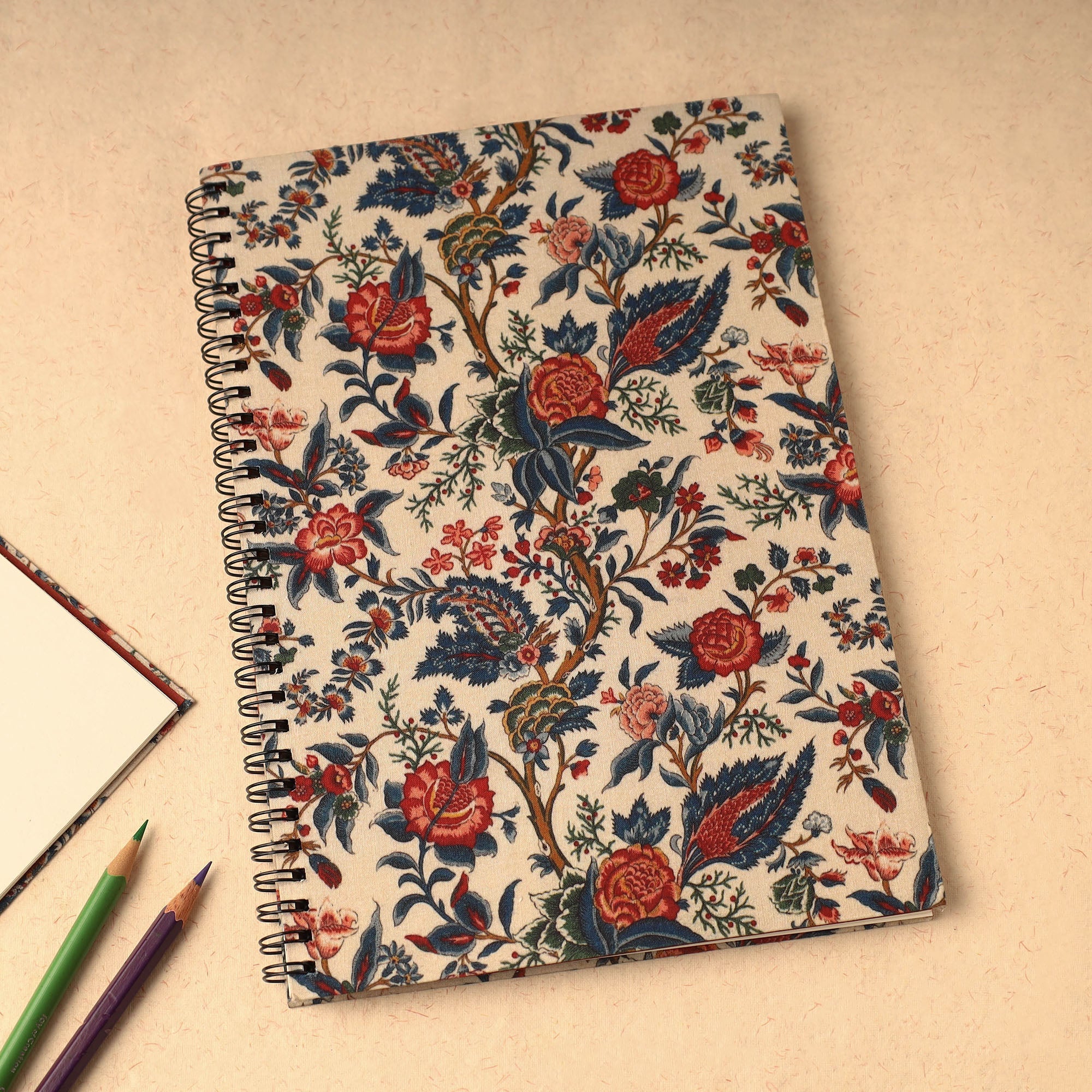 SUKRITI INPRINT Beige - Floral Printed Handcrafted Spiral Notebook (10 x 7 in) 08