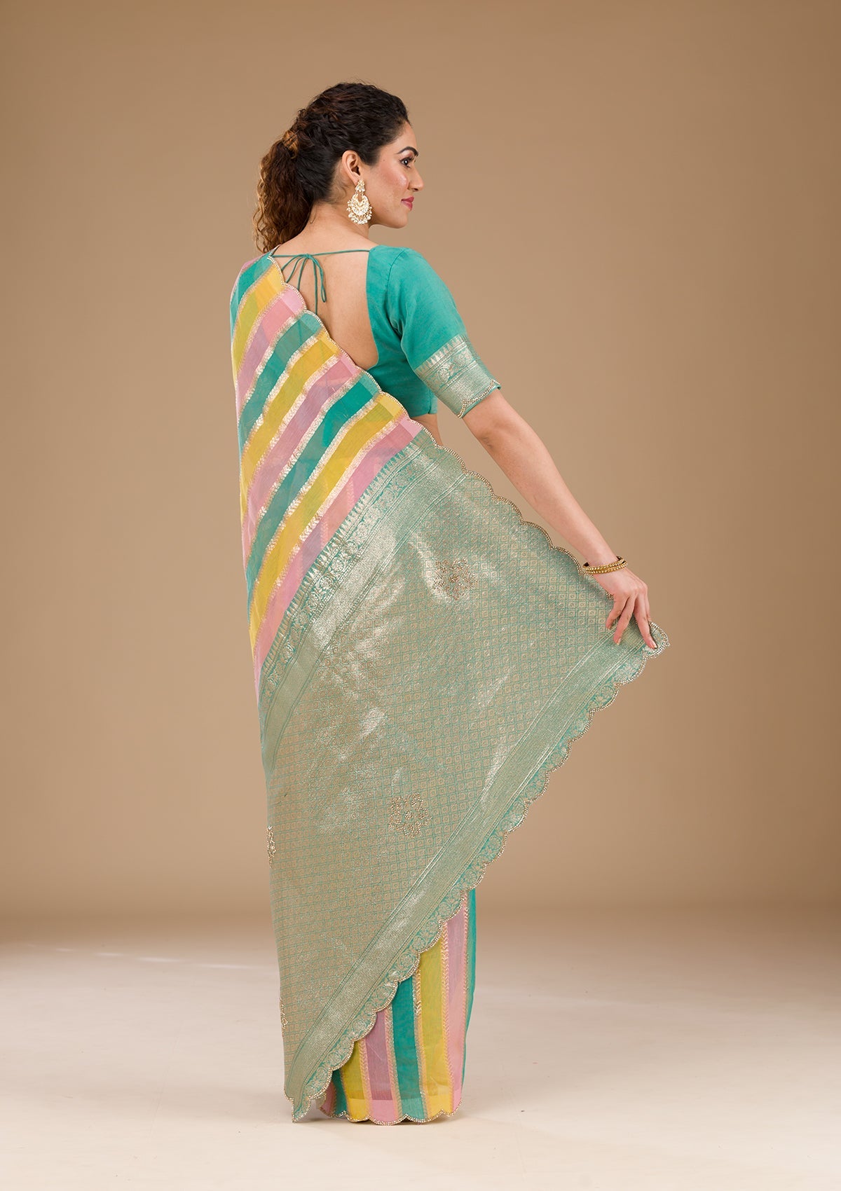 Koskii Sea Green Zariwork Tissue Saree – Women's - view 2