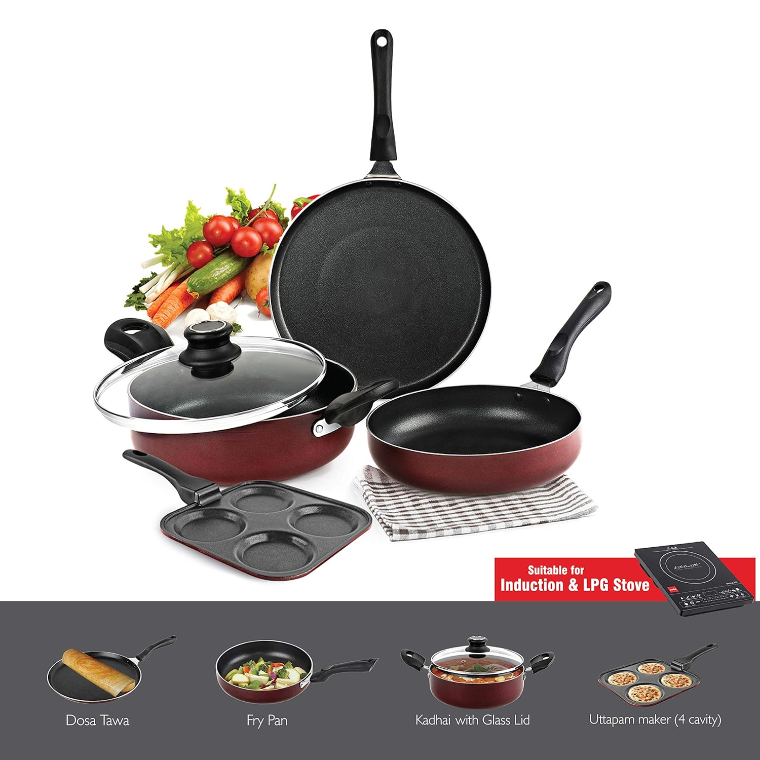 Cello Prima Uttapam Non Stick Induction Base Cookware Set, 4 Pieces - view 3