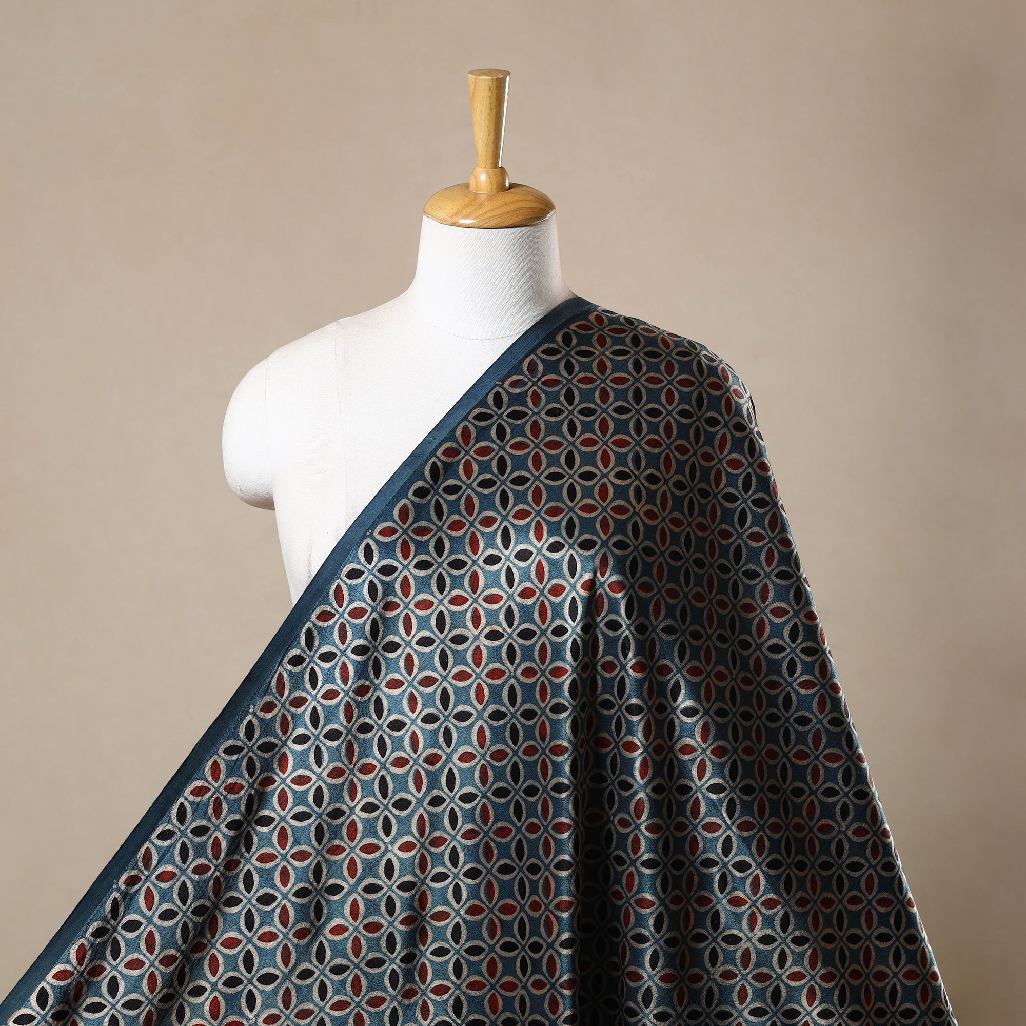 KACHCHH JI CHHAAP Blue - Block Print Mashru Silk Natural Dyed Ajrakh Fabric 80