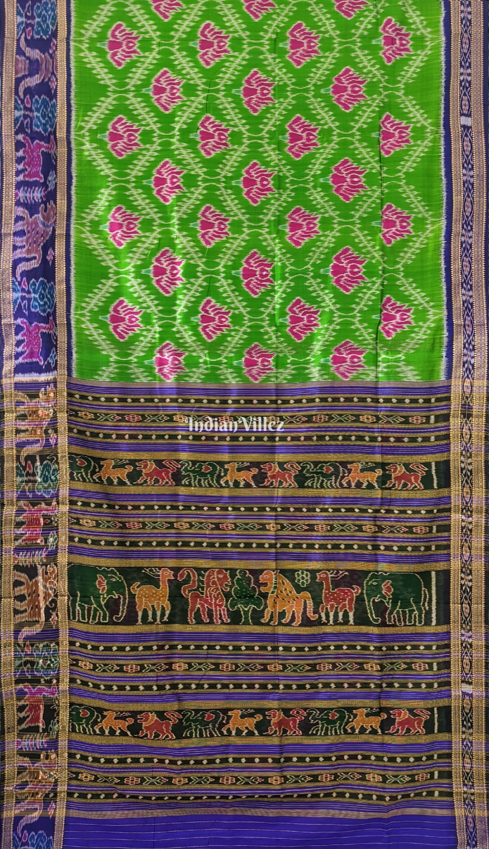 IndianVillèz Green Lotus Khandua Silk Saree – Women's