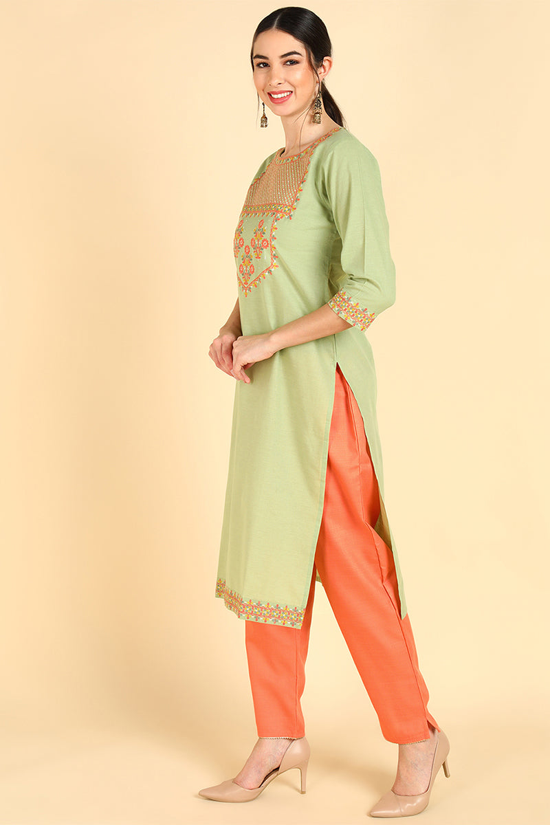 Ahika Green Embroidered Kurta Trousers With Dupatta VKSKD1403 - view 2