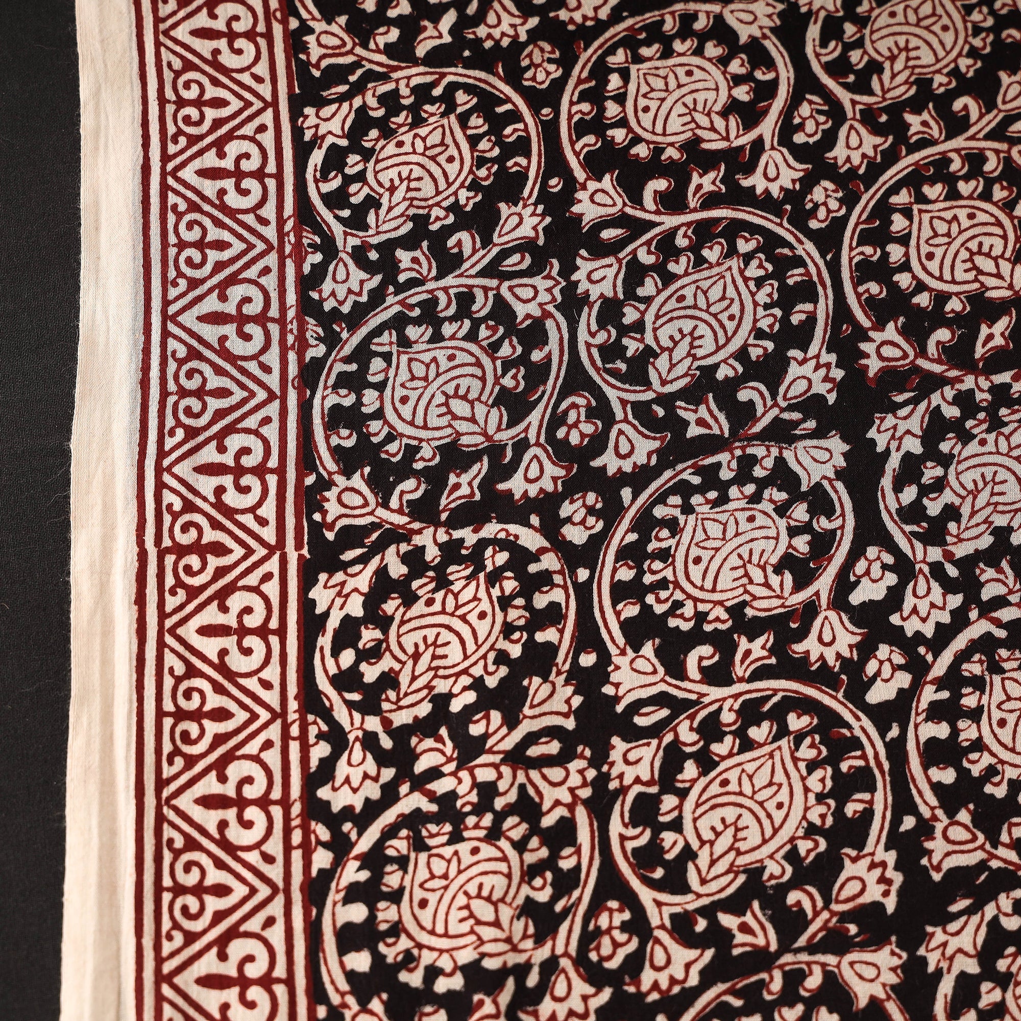 BAGH PRINTS BY UMAR FARUK KHATRI Black - Bagh Hand Block Printed Mul Cotton Fabric - view 4