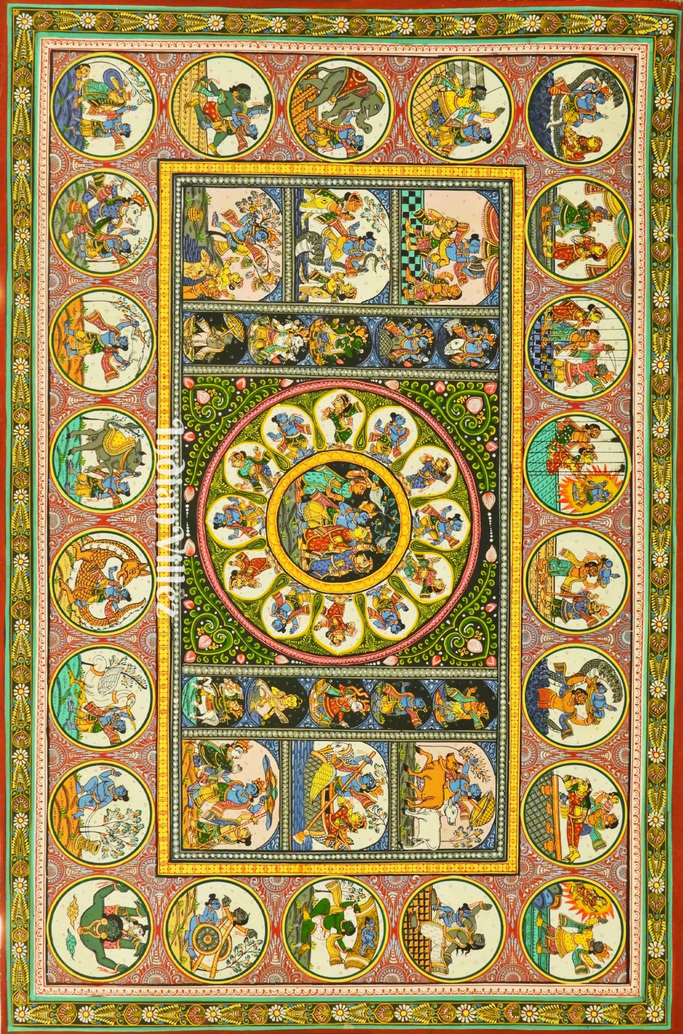 IndianVillèz Shri Krishna Life-Story Pattachitra Art Painting For Home Wall Art Decor - view 2