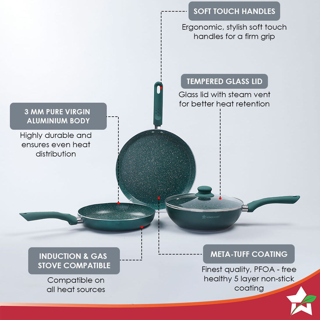 Wonderchef Royal Velvet Plus Non-stick Cookware Set, 4Pc . - view 2
