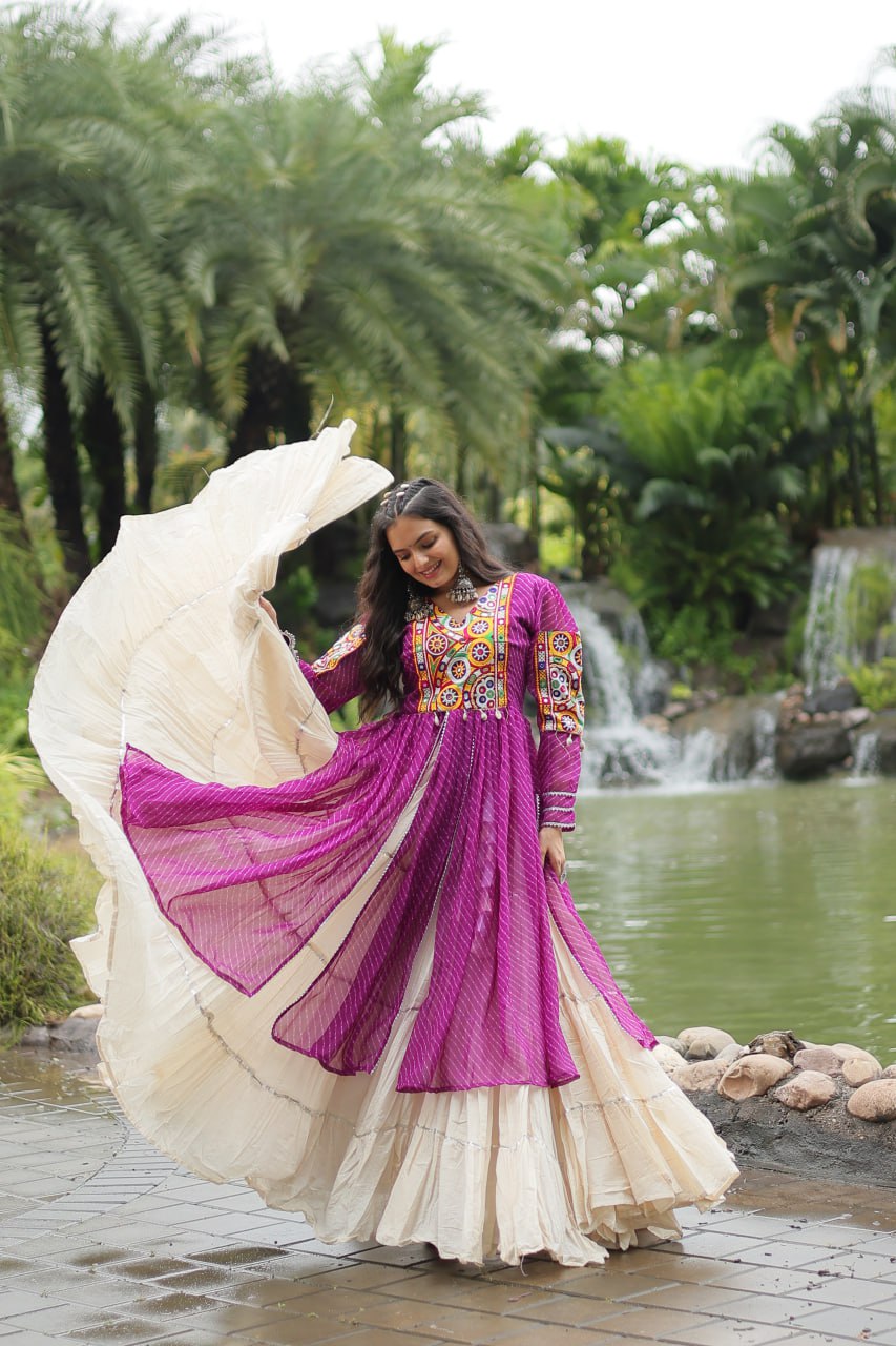 ClothsVilla Purple & White Elegant Lehenga and Kurti Combo for Adults & Kids - Full-Stitched Set - view 4