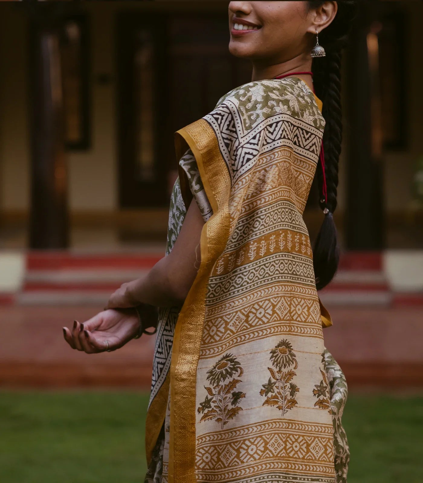RmKV Green Handloom Chanderi Cotton Saree With Printed Floral Motifs - view 2