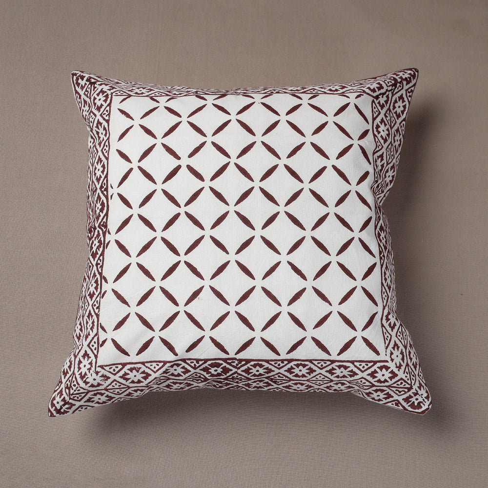CHUTNEY CRAFT STUDIO Brown - Sanganeri Block Printed Cotton Cushion Cover (16 x 16 in)