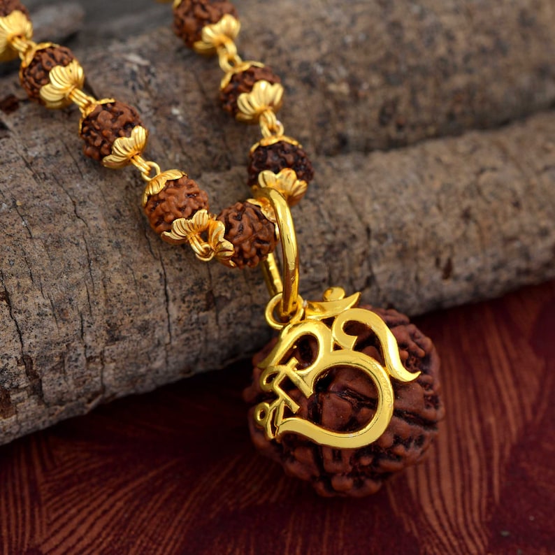 soultheory Rudraksha Necklace Om Shree Design Gold Plated