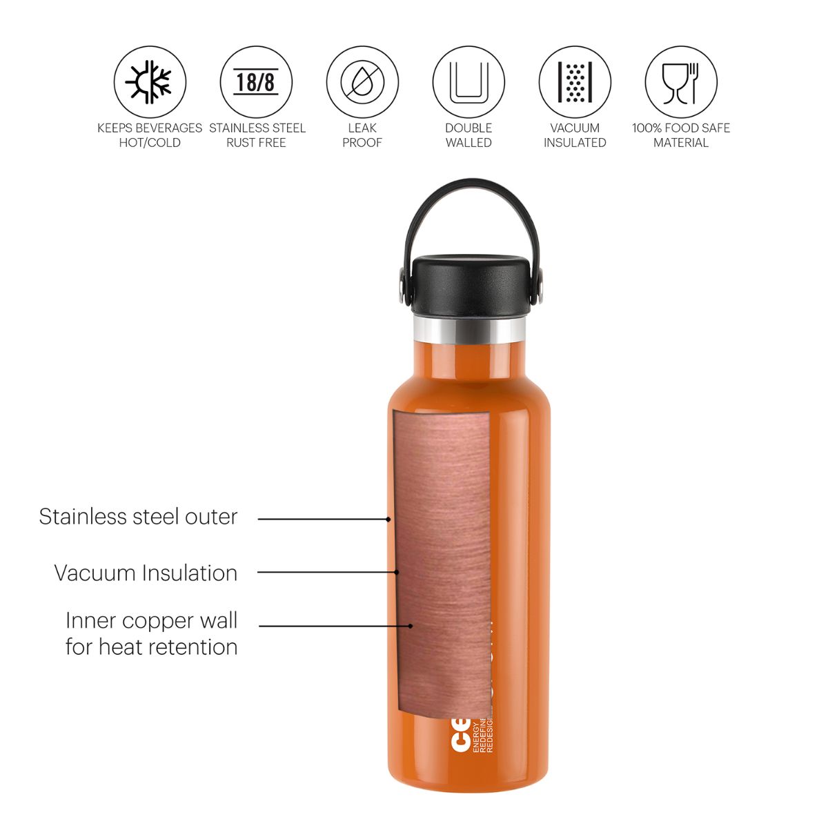 Cello Aqua Bliss Flask, Vacusteel Water Bottle, 600ml - view 14