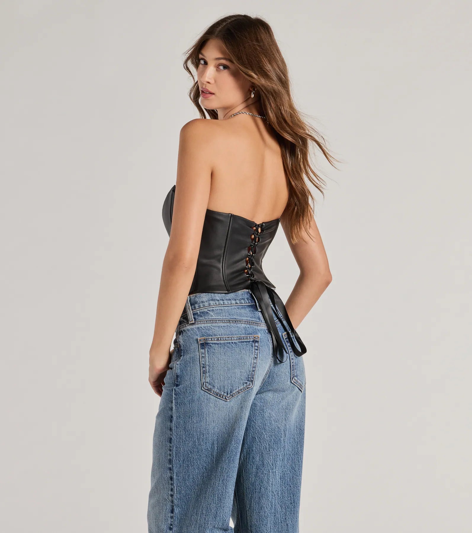 Windsor Level Up Sleek Faux Leather Strapless Corset Top - view 2