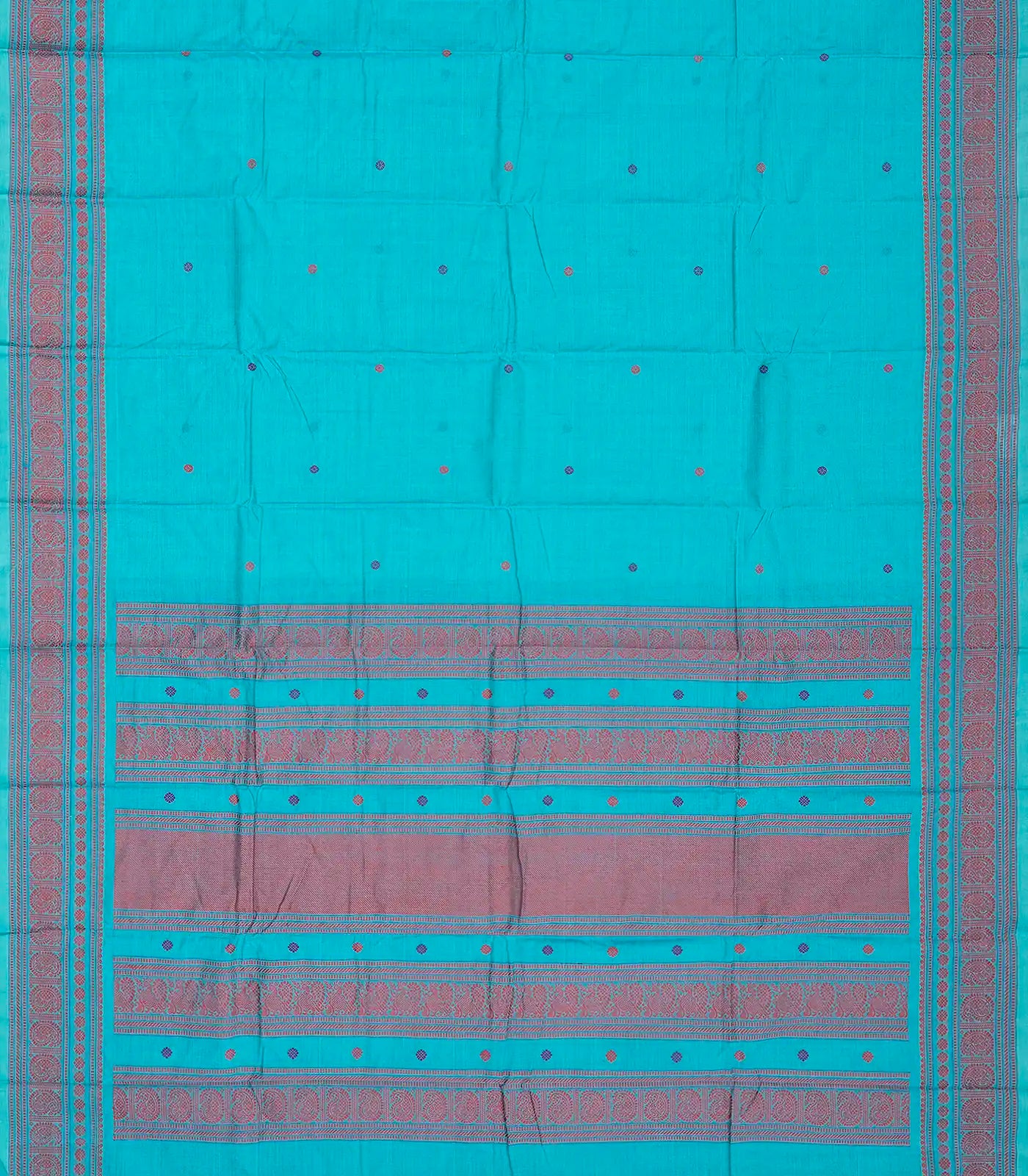 RmKV Sky Blue Handloom Kanchi Cotton Saree With Coin Buttas And Annam Motifs - view 2