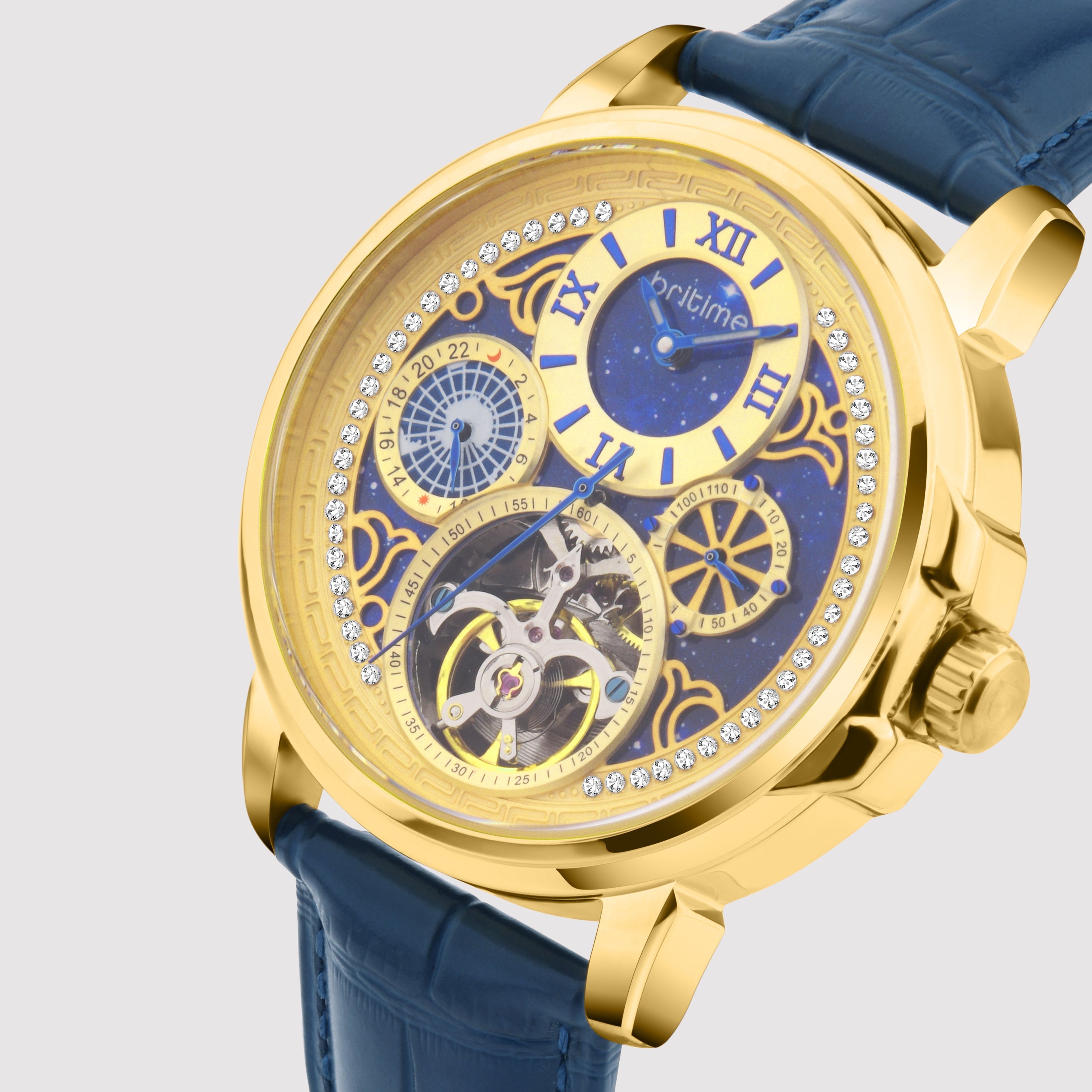 Britime Aquatica Men Automatic Blue Dial Multi-Function Leather Watch 274-L20507 - view 2