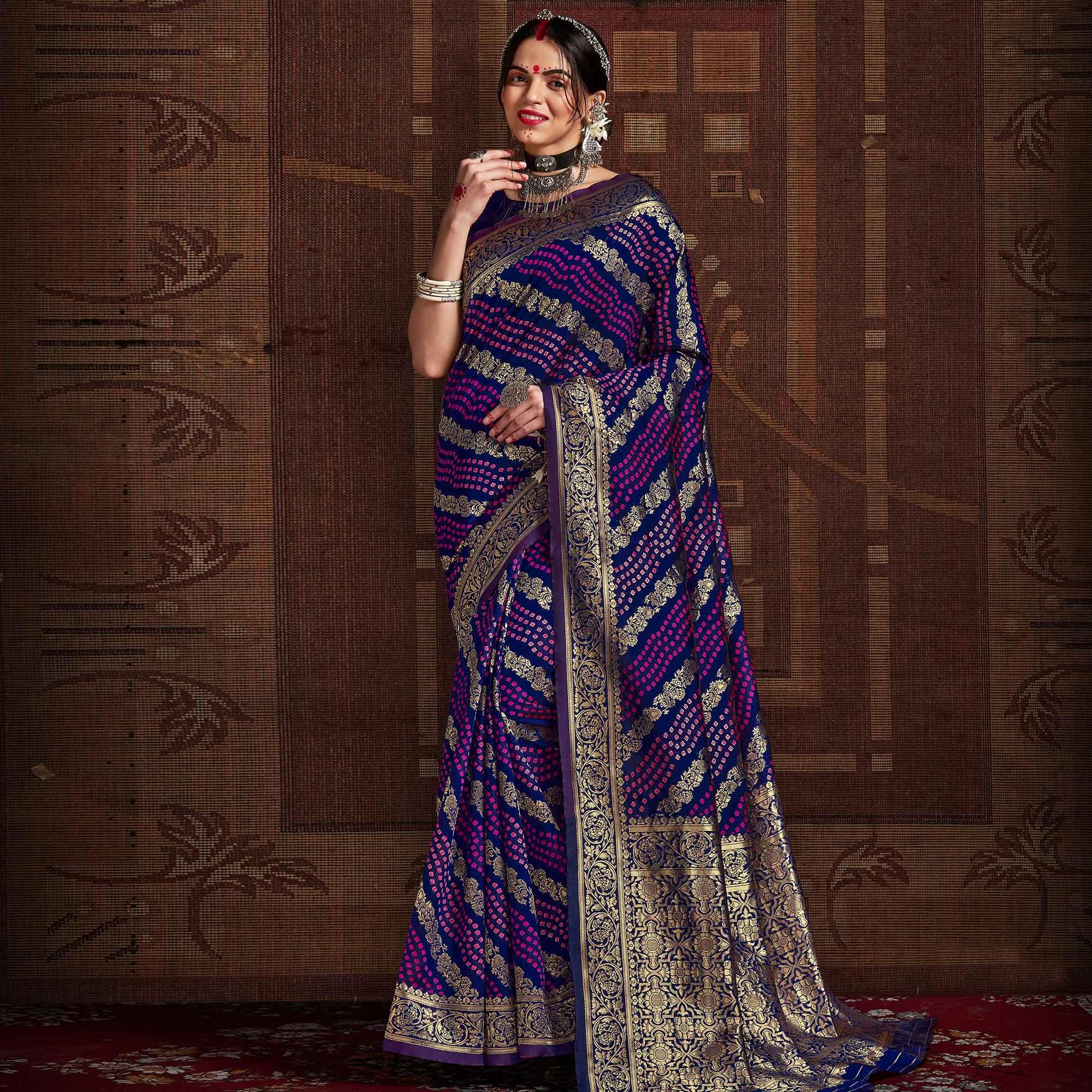 Peachmode Elegant Blue Coloured Designer Party Wear Silk Saree