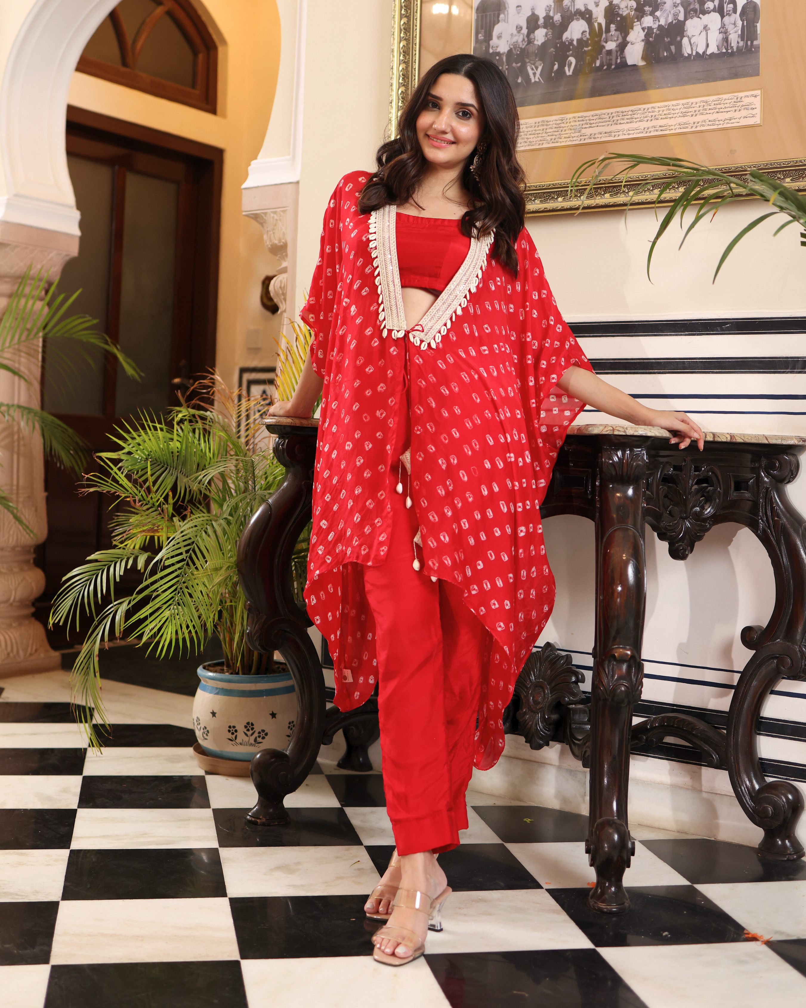 Aachho Flaming Red Bandhani Silk Coord Set