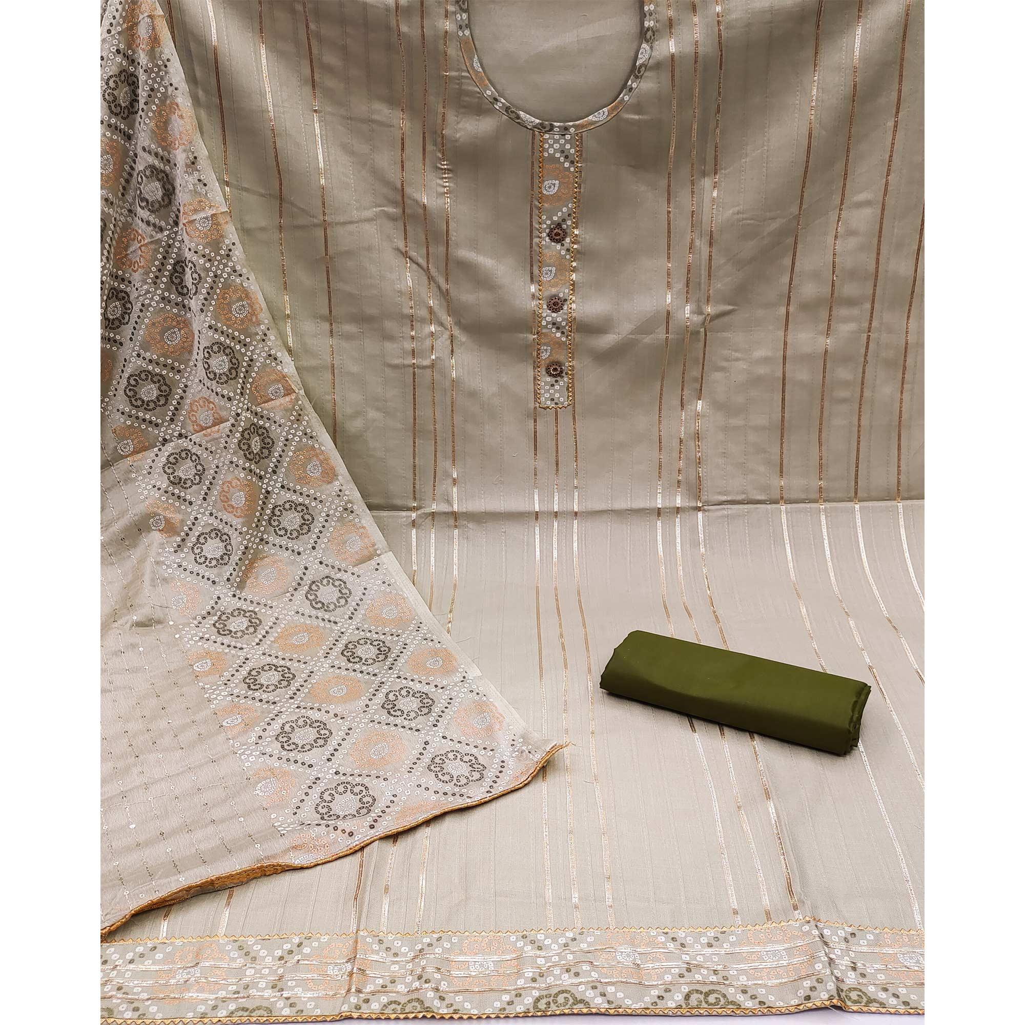 Peachmode Cream Gotta Patti With Bandhani Printed Pure Cotton Dress Material - view 3