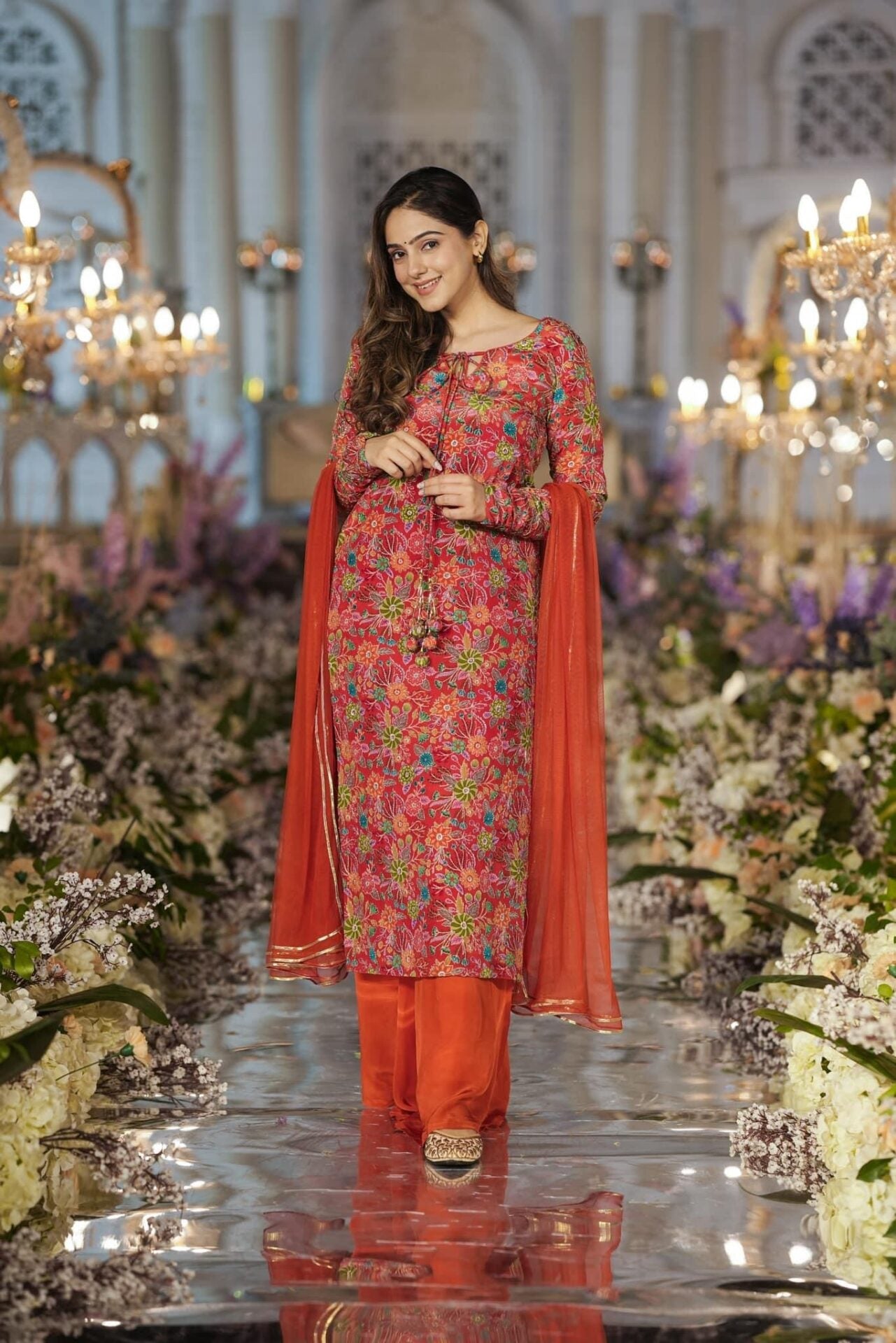 Idaho-o Dhara orange heavy kurta-palazzo set - view 2