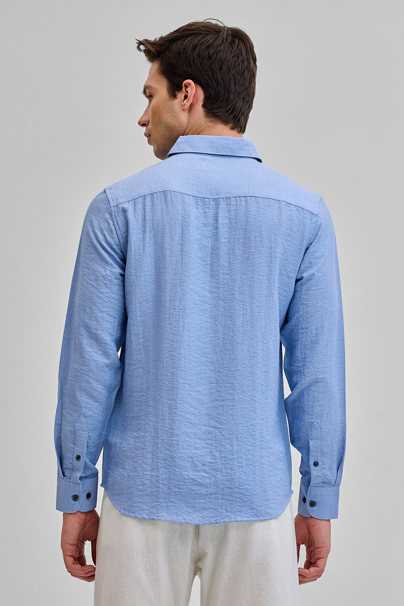 SNITCH Blue Textured Linen Blend Shirt - view 7