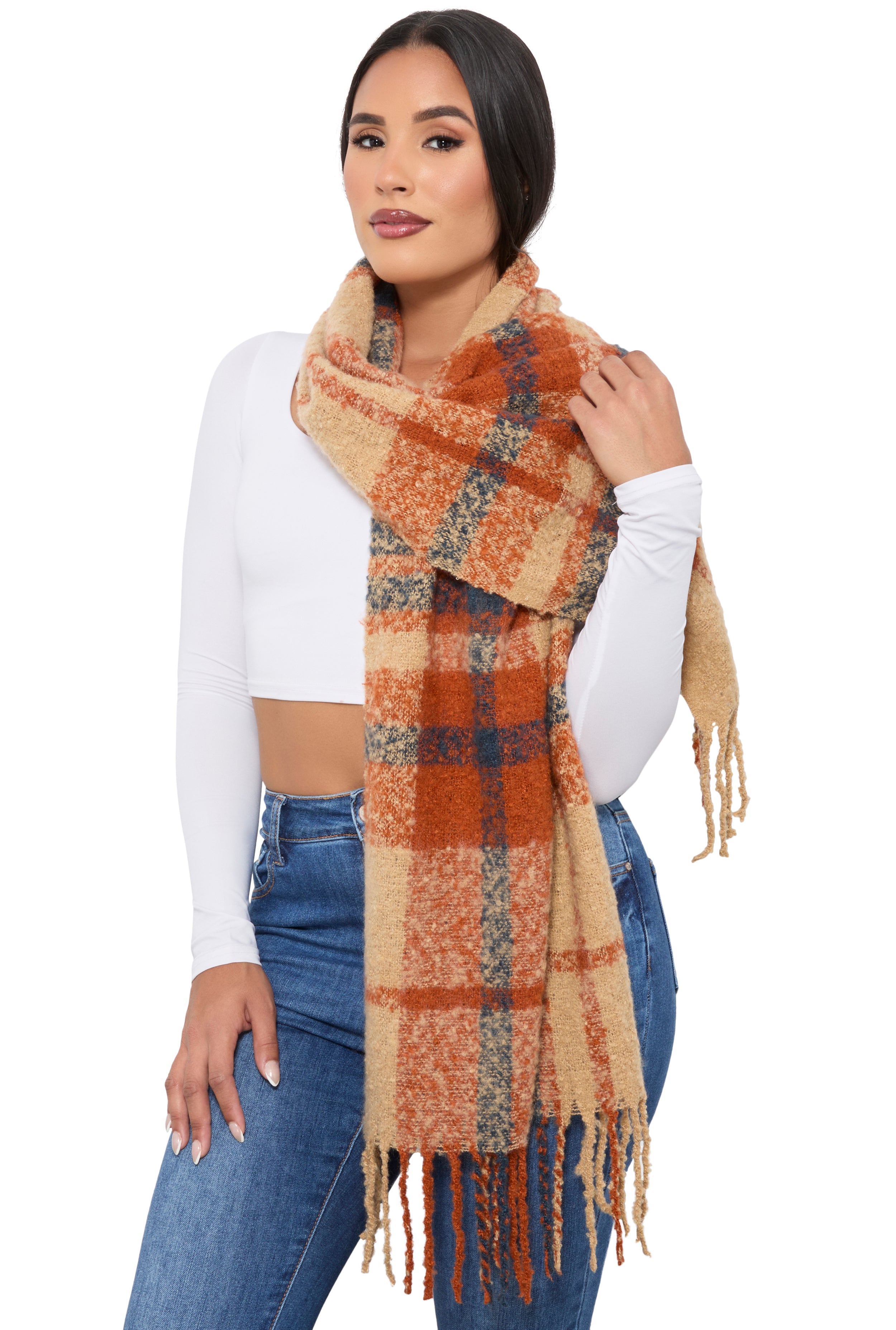 Rainbow Shops Boucle Plaid Scarf – Women's