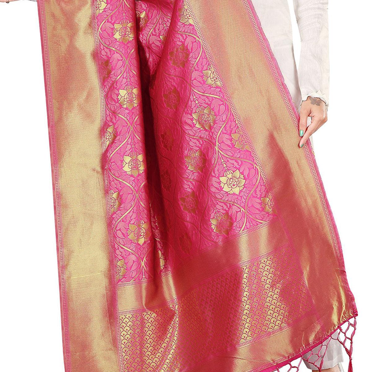Peachmode Seller Charming Pink Colored Festive Wear Banarasi Silk Dupatta - view 2