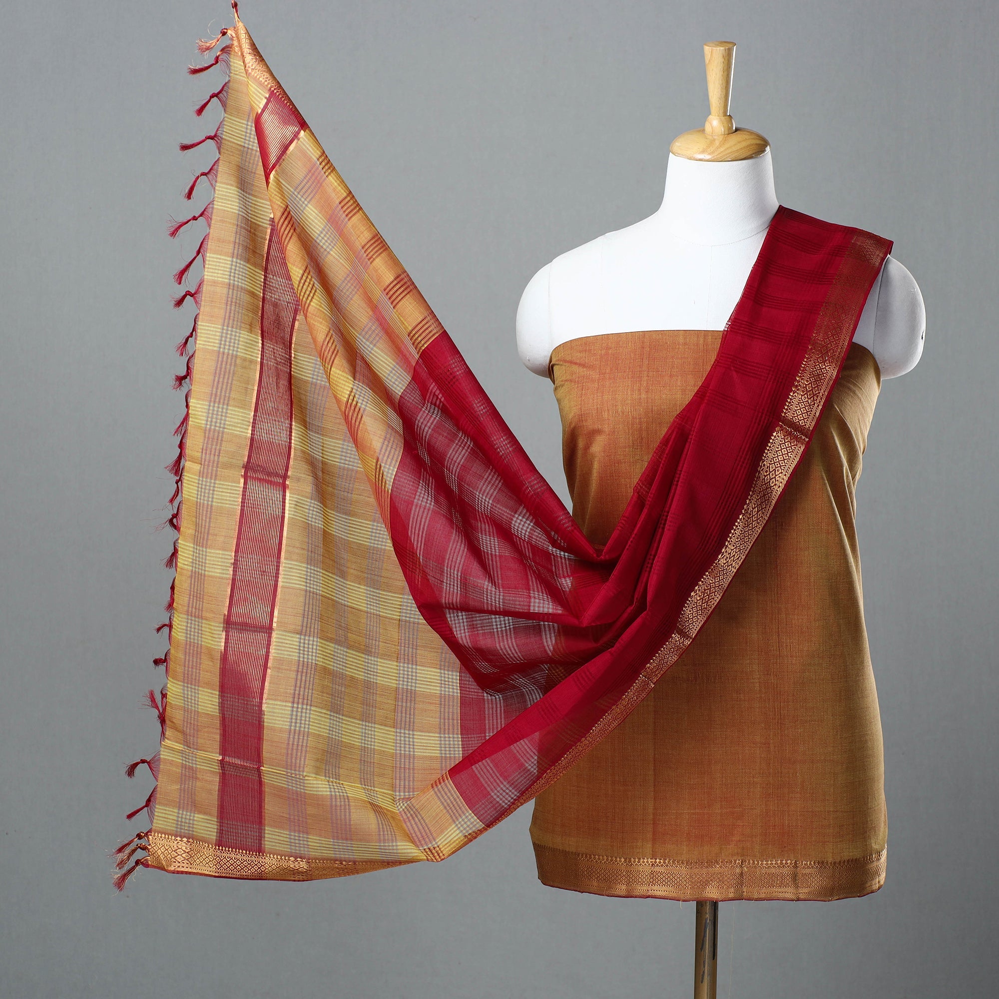 SOUTH KARGHA Brown - 3pc Handloom Cotton Mangalagiri Dress Material 04