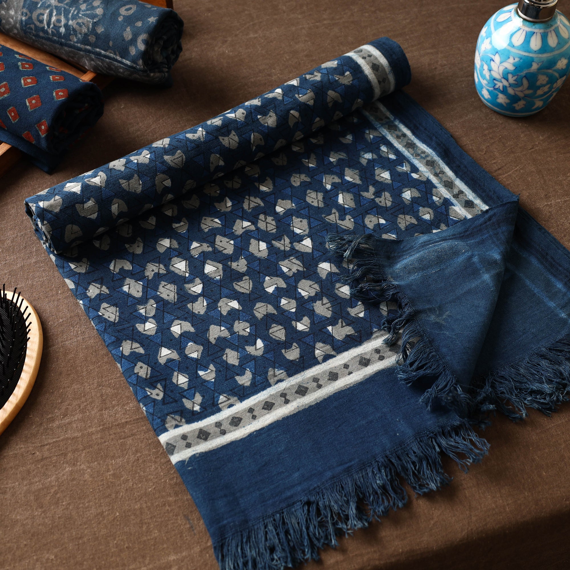 ITOKRI CRAFTS INITIATIVE Blue - Akola Block Printed Pure Handloom Cotton Towel
