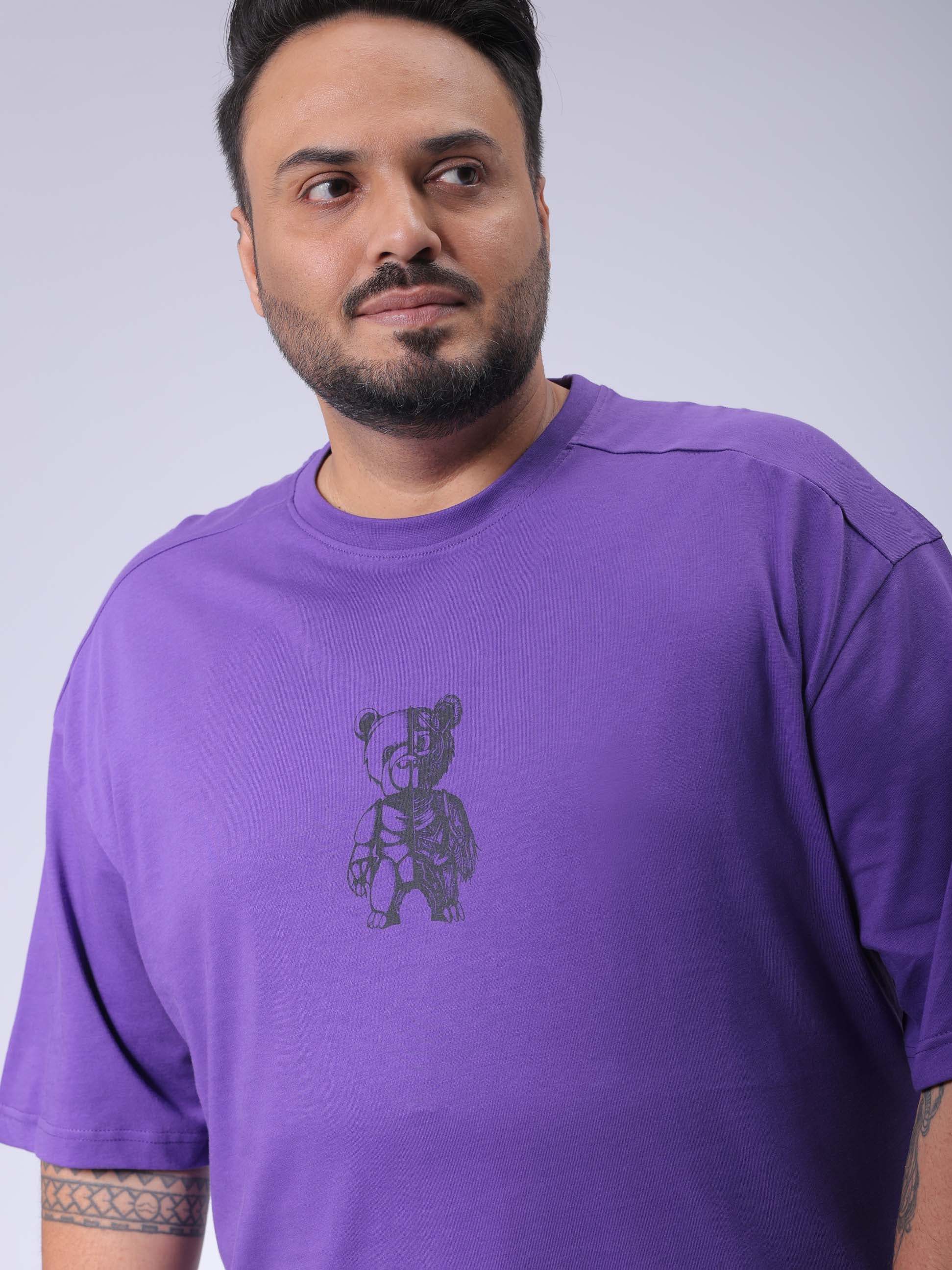 HARDSODA Men's Plus Size Purple Relaxed Fit Printed T-Shirt