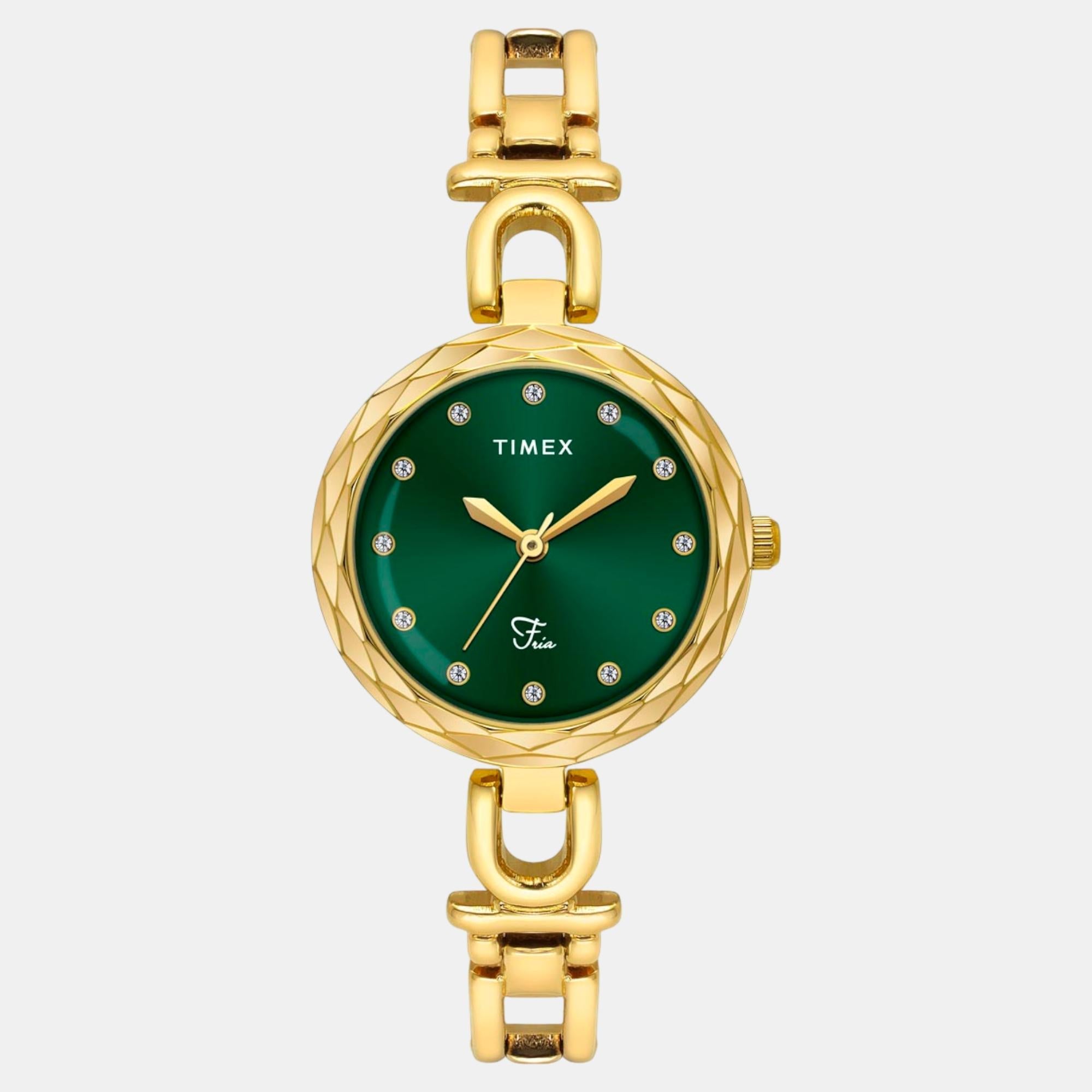 Timex Fria Women Quartz Green Dial Analog Brass Watch TWEL19900