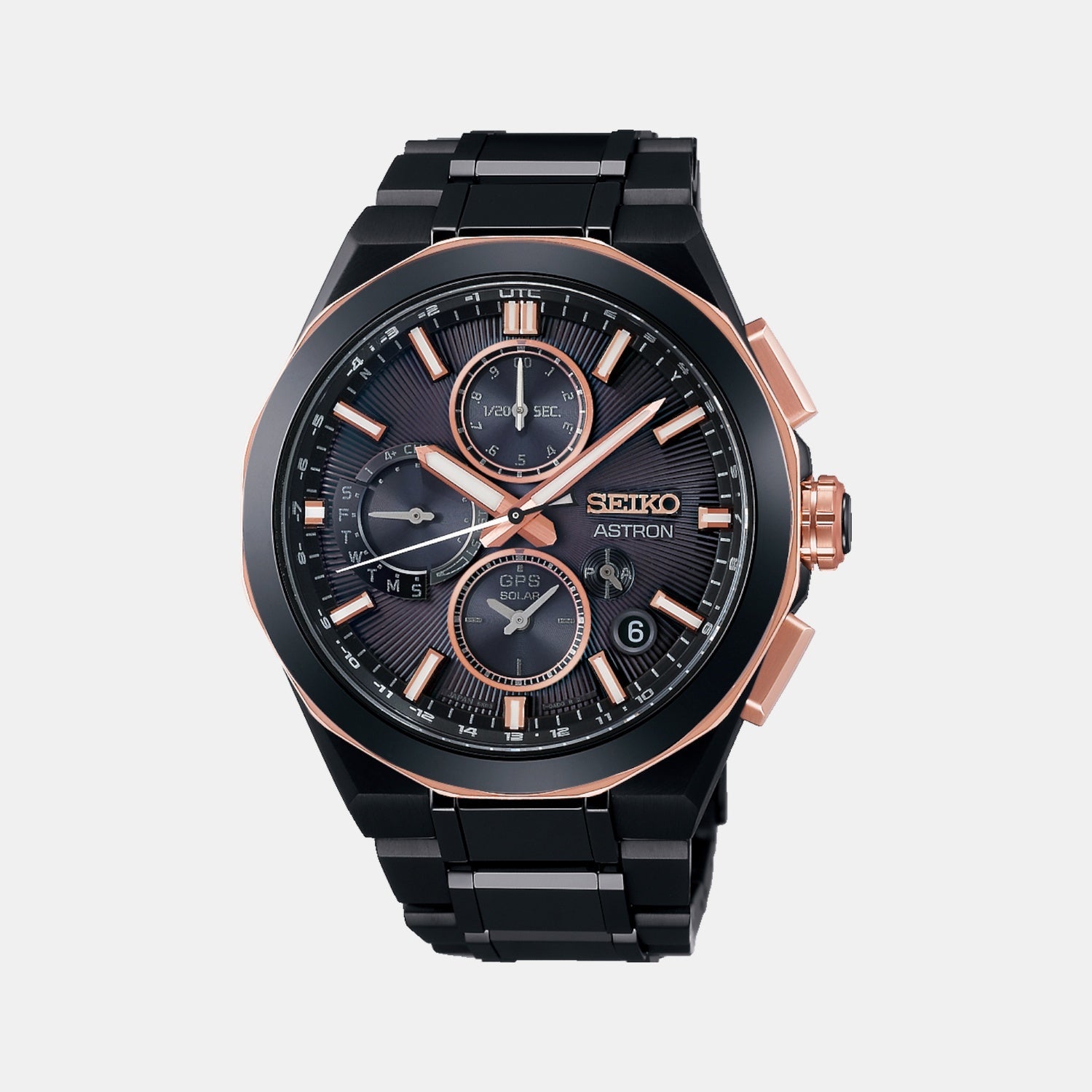 Seiko Astron Men Solar Black Dial Chronograph Stainless Steel Watch SSH158J1