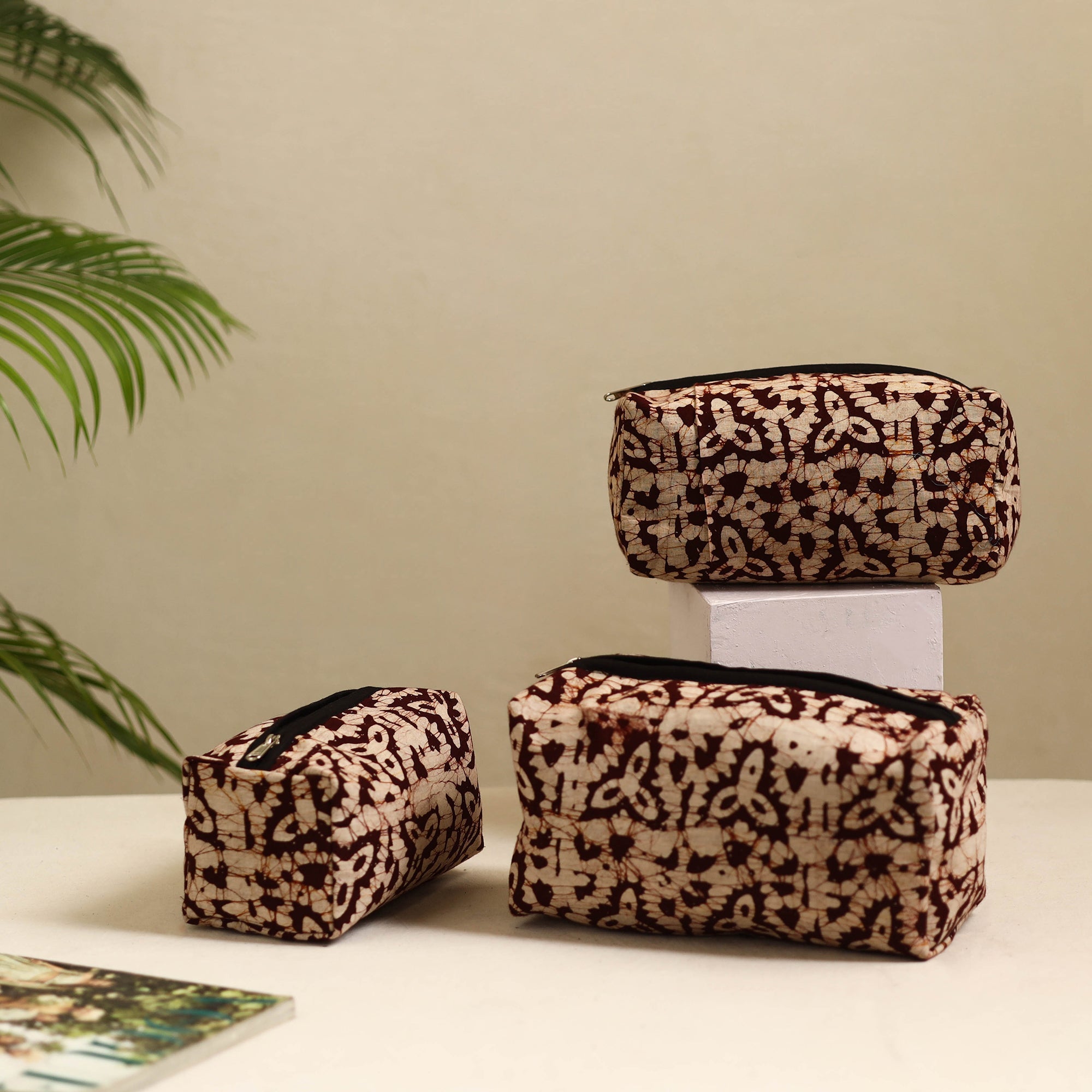 NOORI BAZAR Brown - Handmade Cotton Toiletry Bags (Set of 3) 16