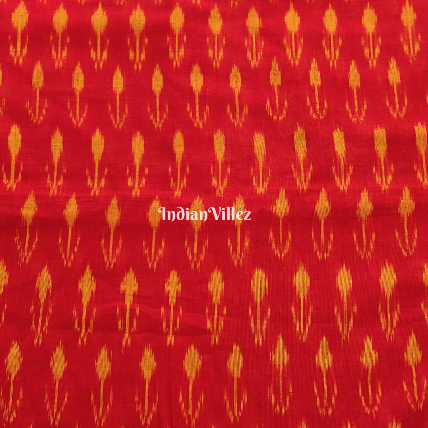 IndianVillèz Red Handwoven Cotton Pochampally Ikat Fabric - view 2