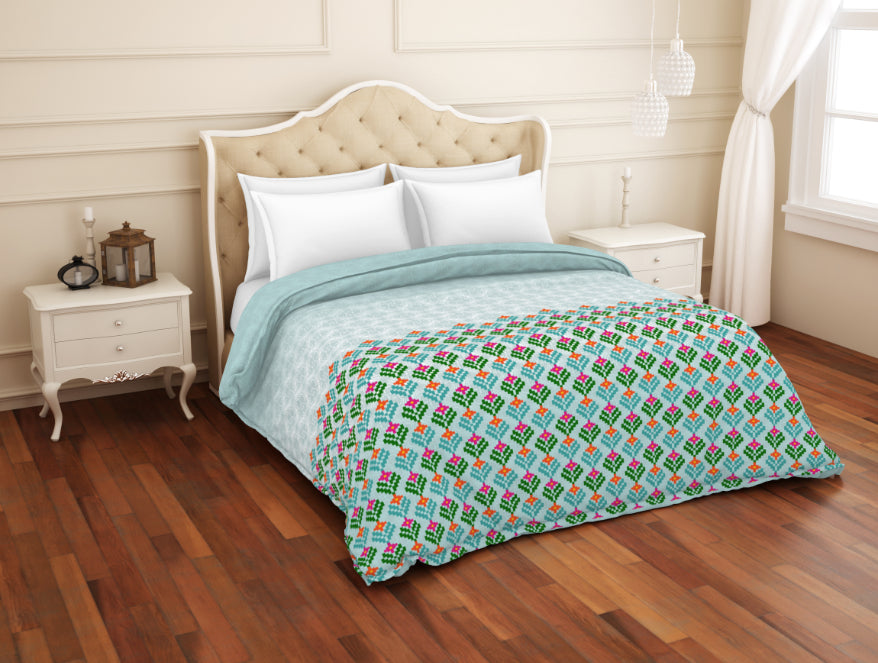Spaces India Floral Teal - Blue 100% Cotton Shell Double Quilt / AC Comforter - Atrium Plus By Spaces - view 2