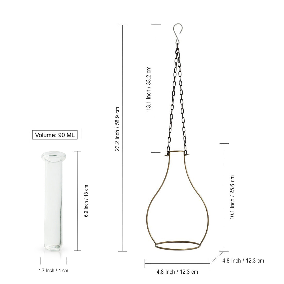 EXCLUSIVELANE 'Modern Glass Garden' Test Tube Hanging Planter/Vase (10 Inch, Golden) - view 6