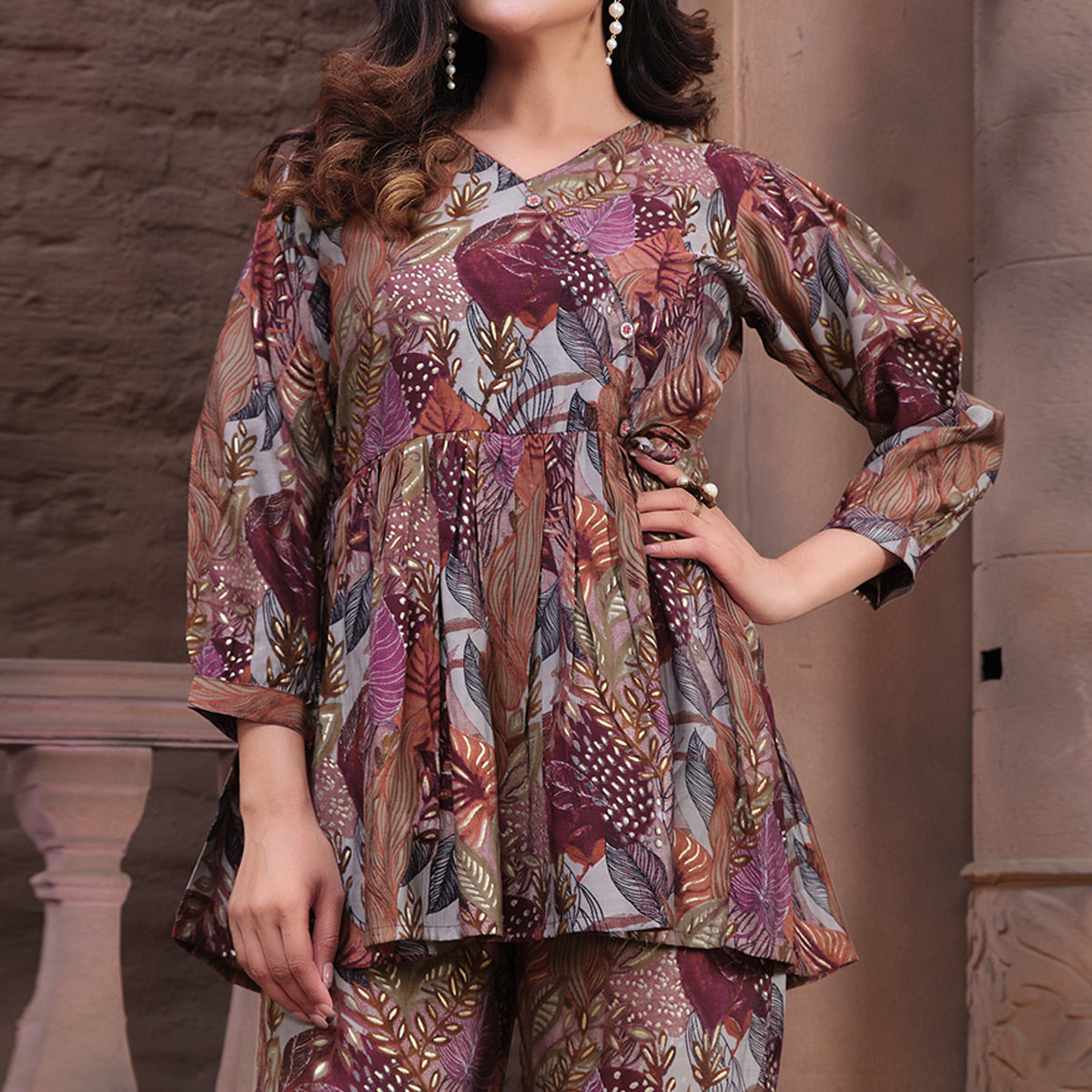 Peachmode Seller Multicolor Floral Printed Chanderi Co Ord Set - view 3