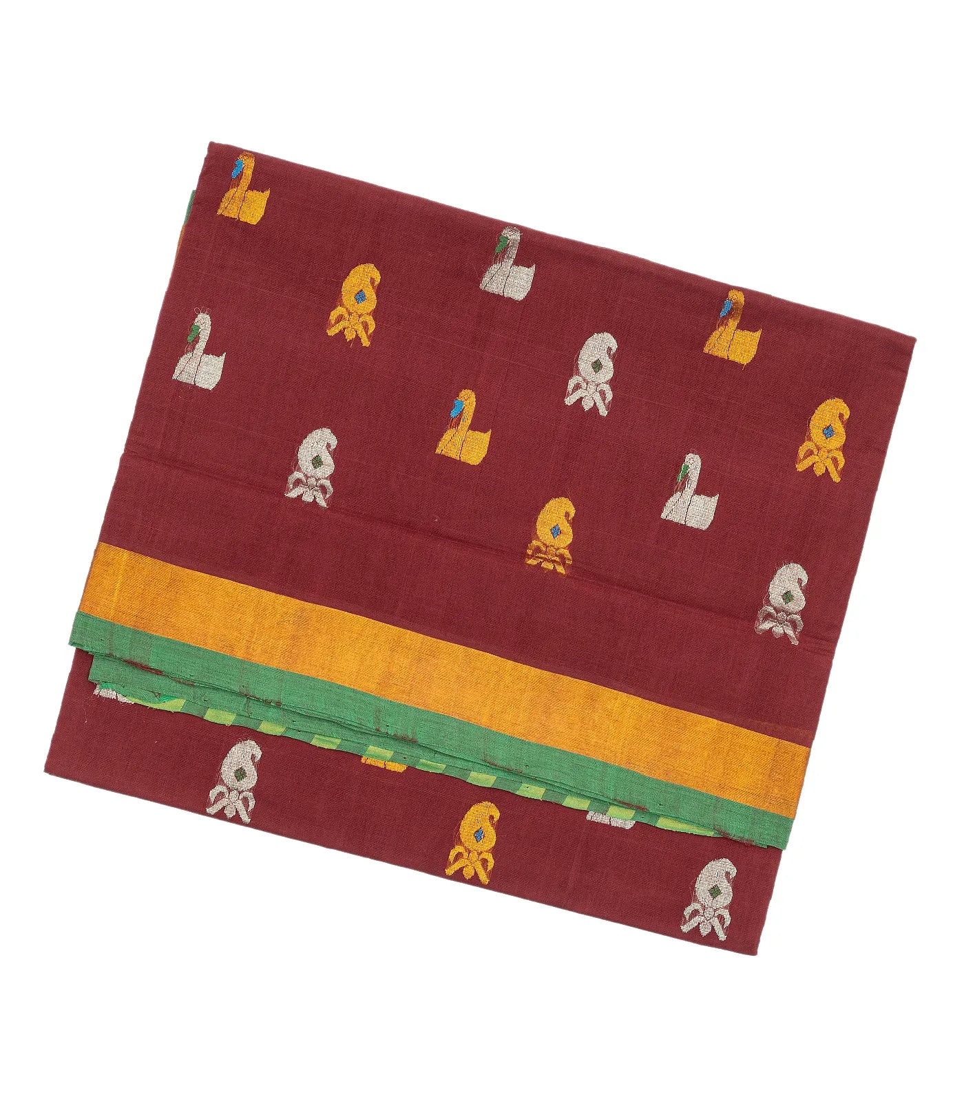 RmKV Maroon Handloom Venkatagiri Cotton Saree With Annam & Mango Buttas
