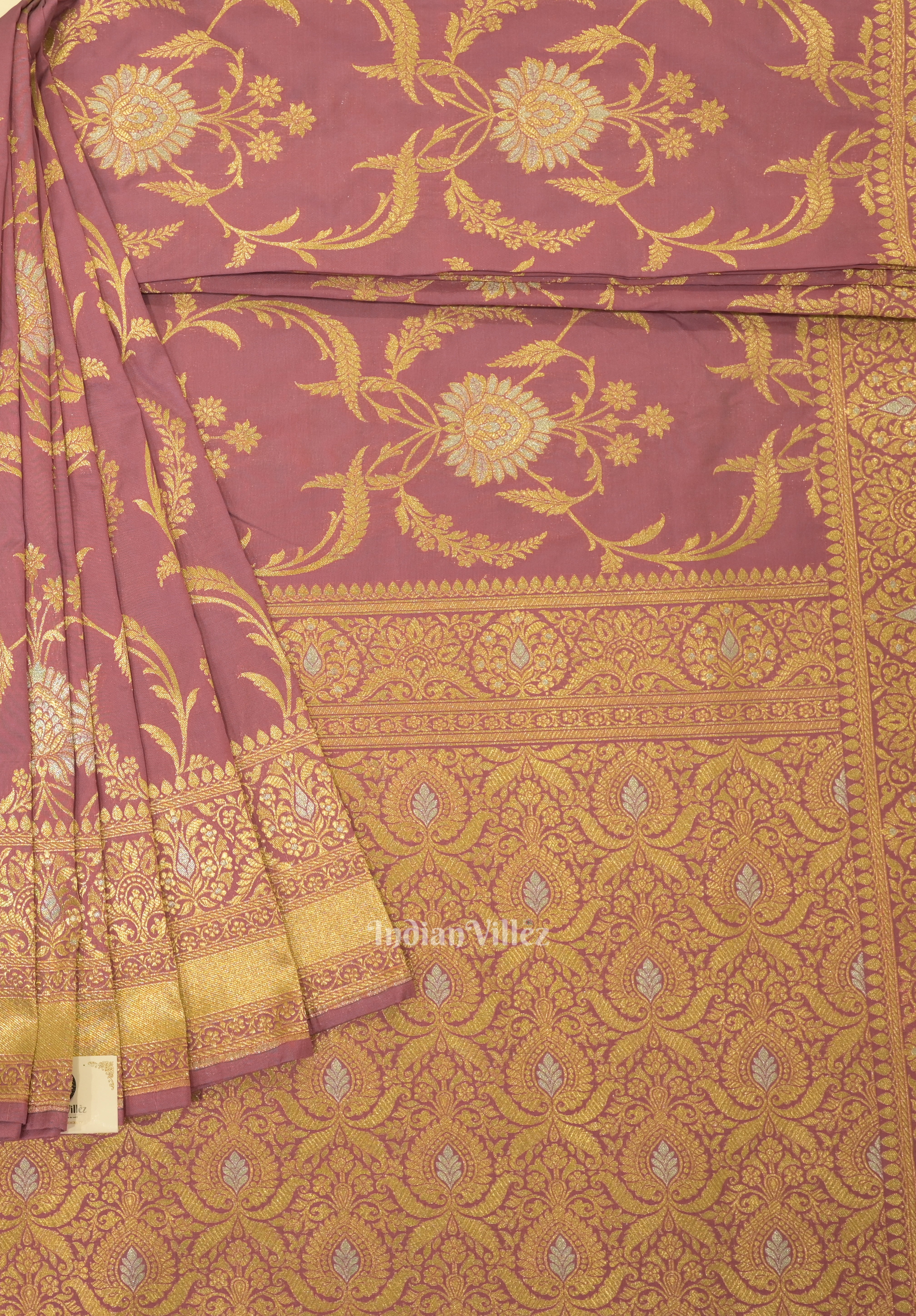 IndianVillèz Rose Pink Meenakari Banarasi Katan Silk Saree