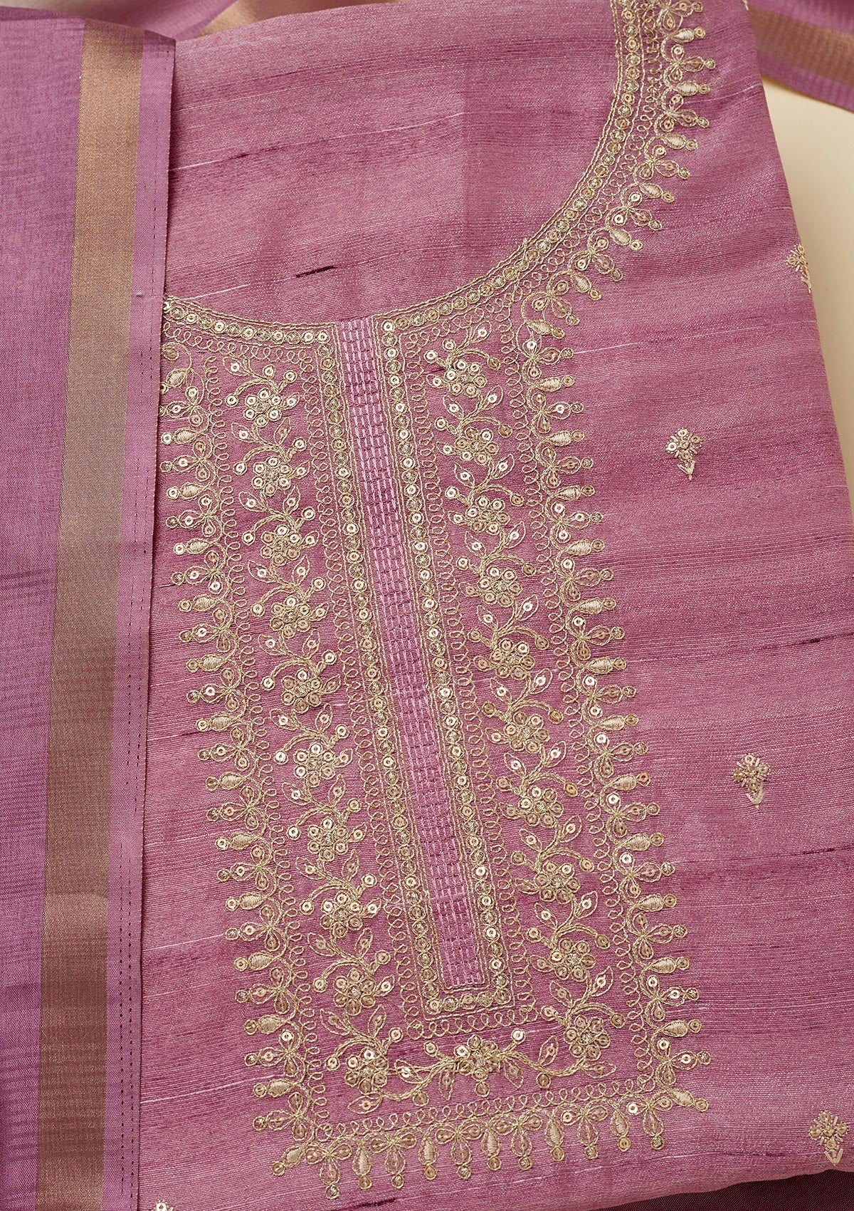 Koskii Lavender Zariwork Raw Silk Unstitched Salwar Suit - view 2